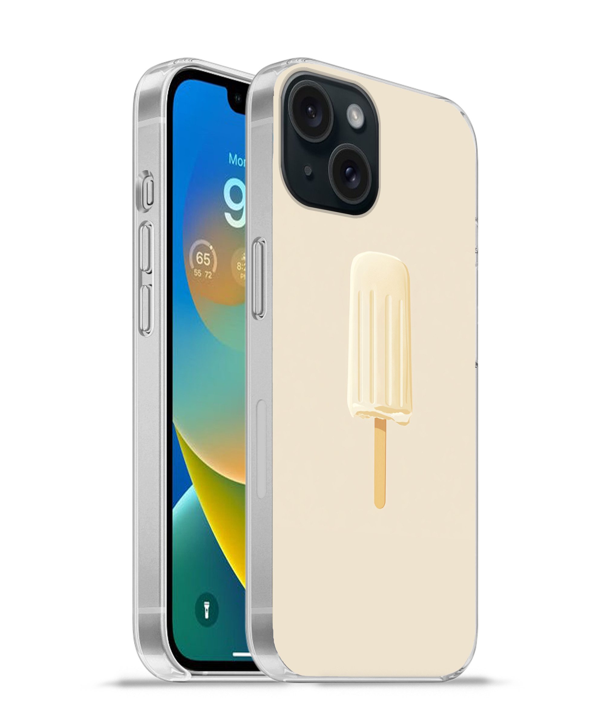 MuchoWow Handyhülle für Apple iPhone 15 Minimalistisch - Wassereis - Stick - Beige, Smartphone-Bumper, Print, Handy Schutzhülle Dünn