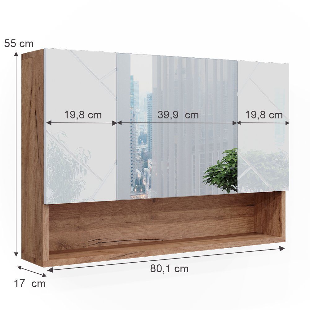 Vicco Badezimmerspiegelschrank Irma, Eiche/Weiß Hochglanz, 80.1 x 55 cm (1-St)
