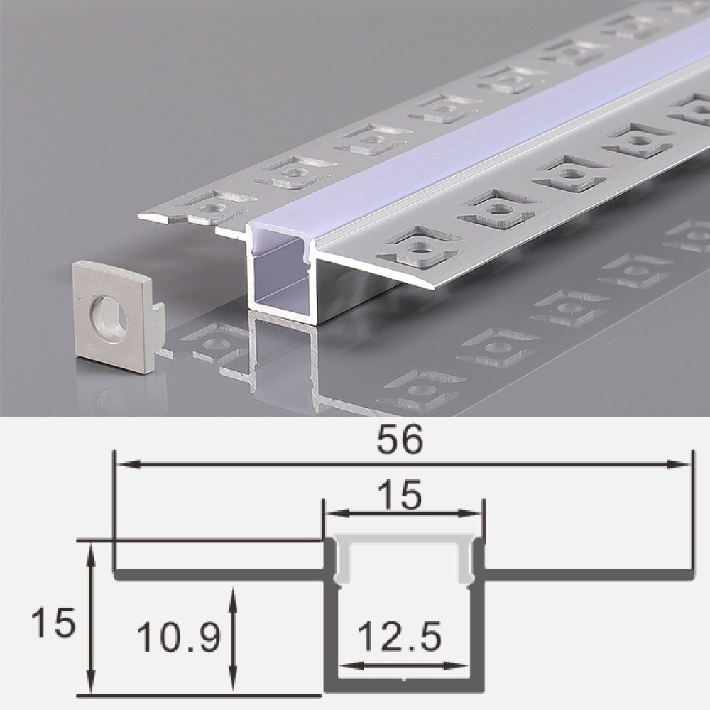 ENERGMiX LED-Stripe-Profil 2m Alu Profile Unterputz Profil Trockenbau Schiene Kanal System mit, Aluprofil mit Milchglas Abdeckung Unterputz einabu von LED-Streifen
