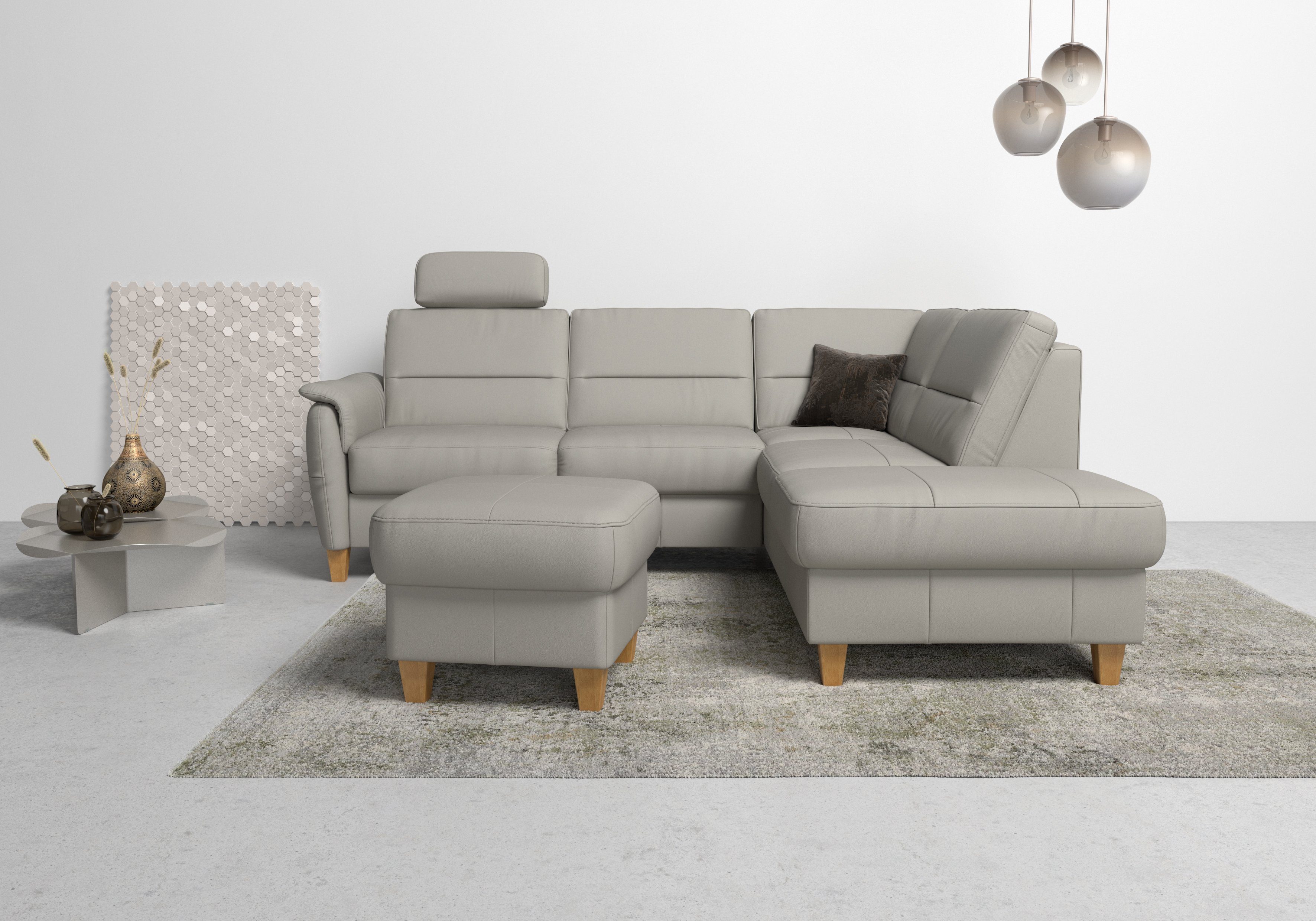 Home affaire Ecksofa Palmera, L-Form, B: 236 cm, Bettfunktion & Bettkasten wählbar, Federkern-Polsterung, Sitzhöhe 48 cm, handgefertigt, stilvolles Design