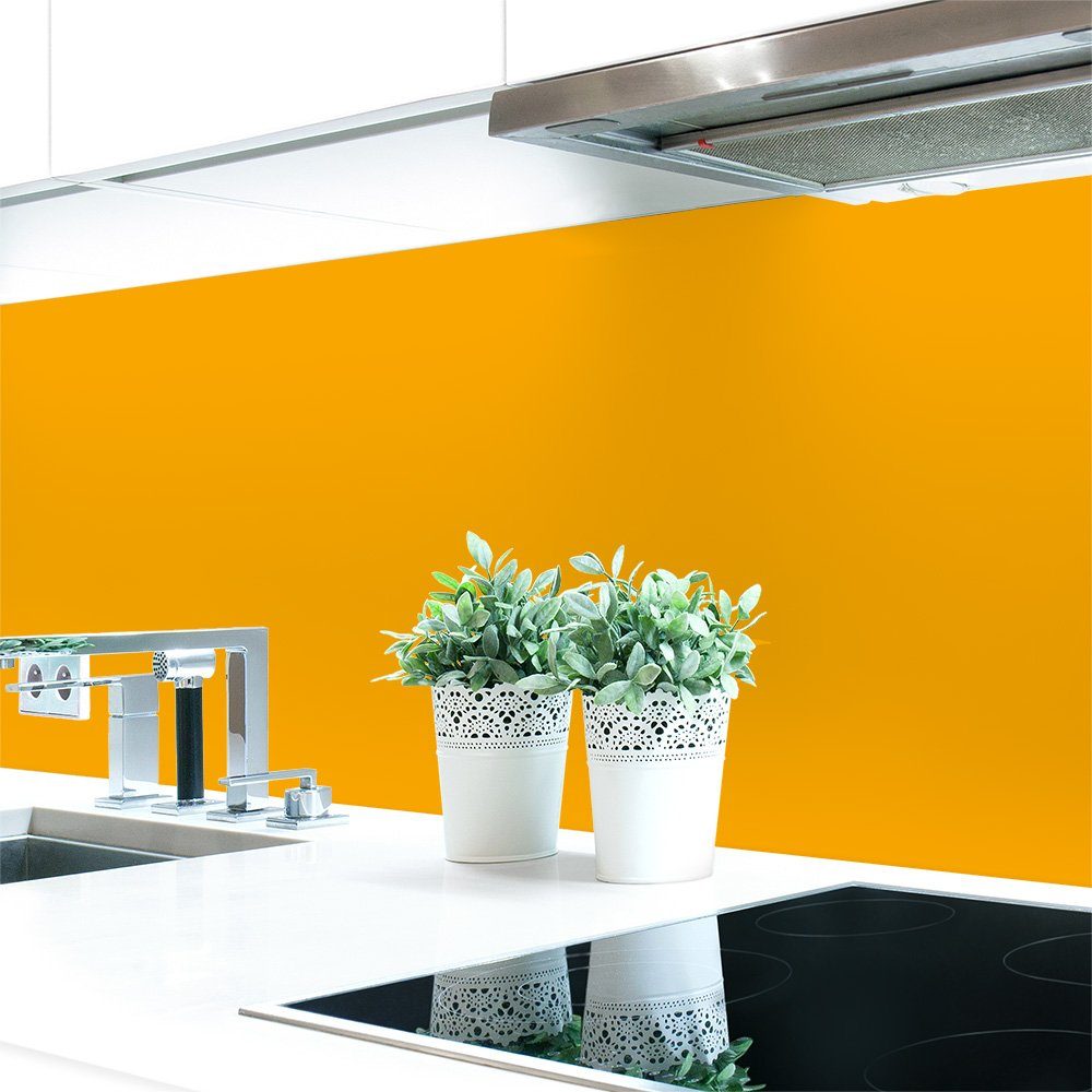 DRUCK-EXPERT Küchenrückwand Küchenrückwand Gelbtöne 2 Unifarben Premium Hart-PVC 0,4 mm selbstklebend Sonnengelb ~ RAL 1037 | Küchenrückwände