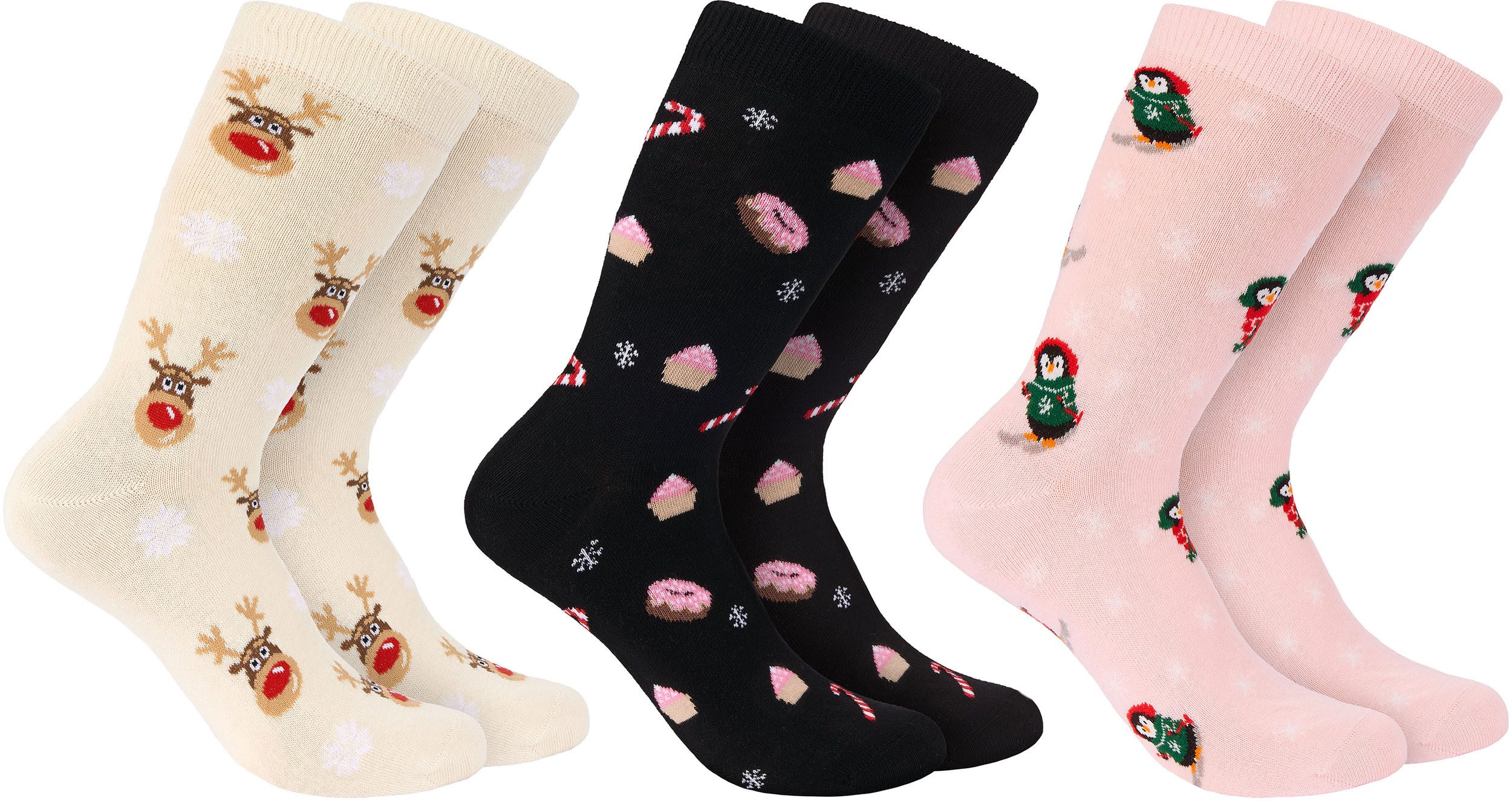 Socken 3 Paar Weihnachtssocken - Lustige Socken für Damen und Herren