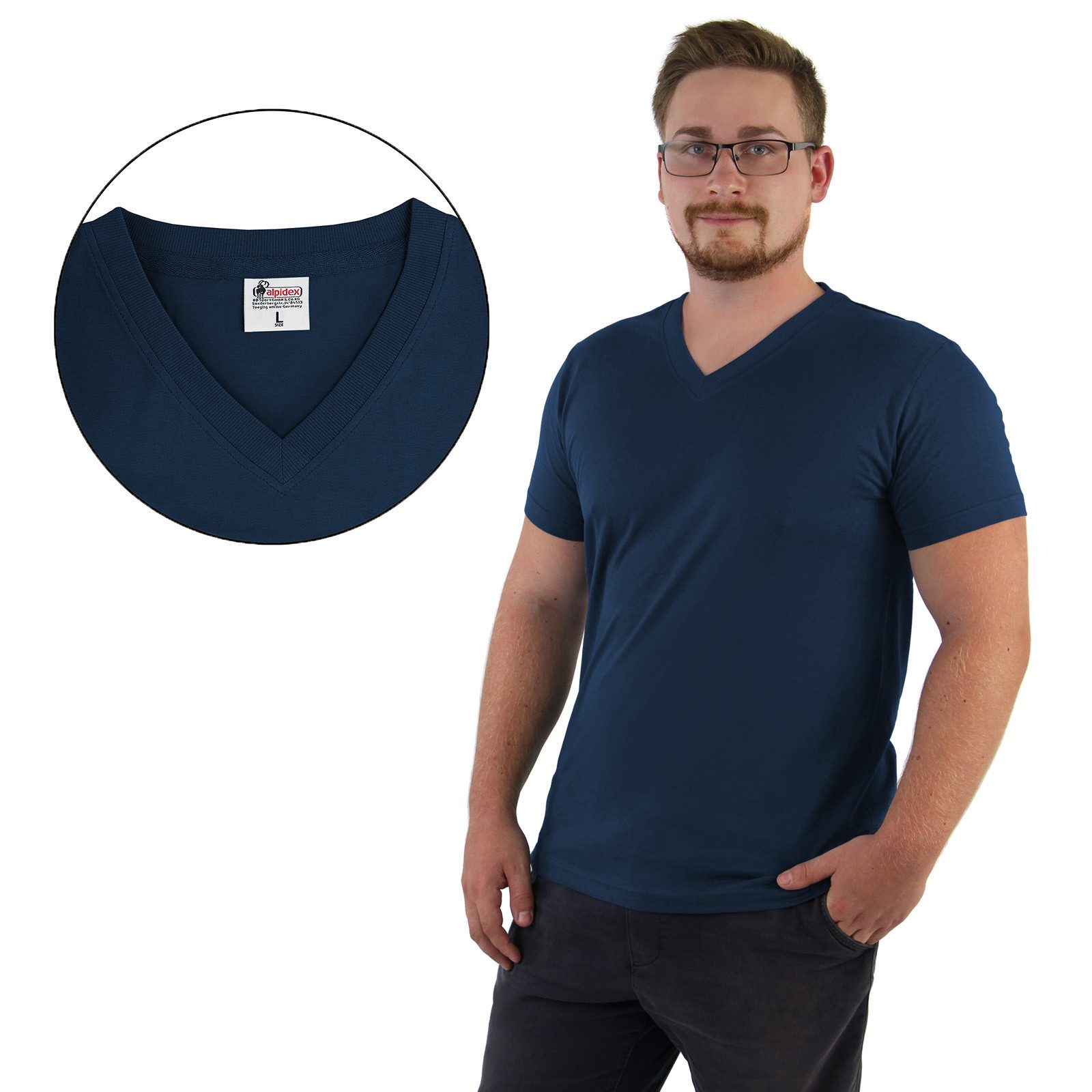 ALPIDEX V-Shirt T-Shirts Herren 5er Set V-Ausschnitt – verschiedene Größen und Farben – Bild 3 von 5