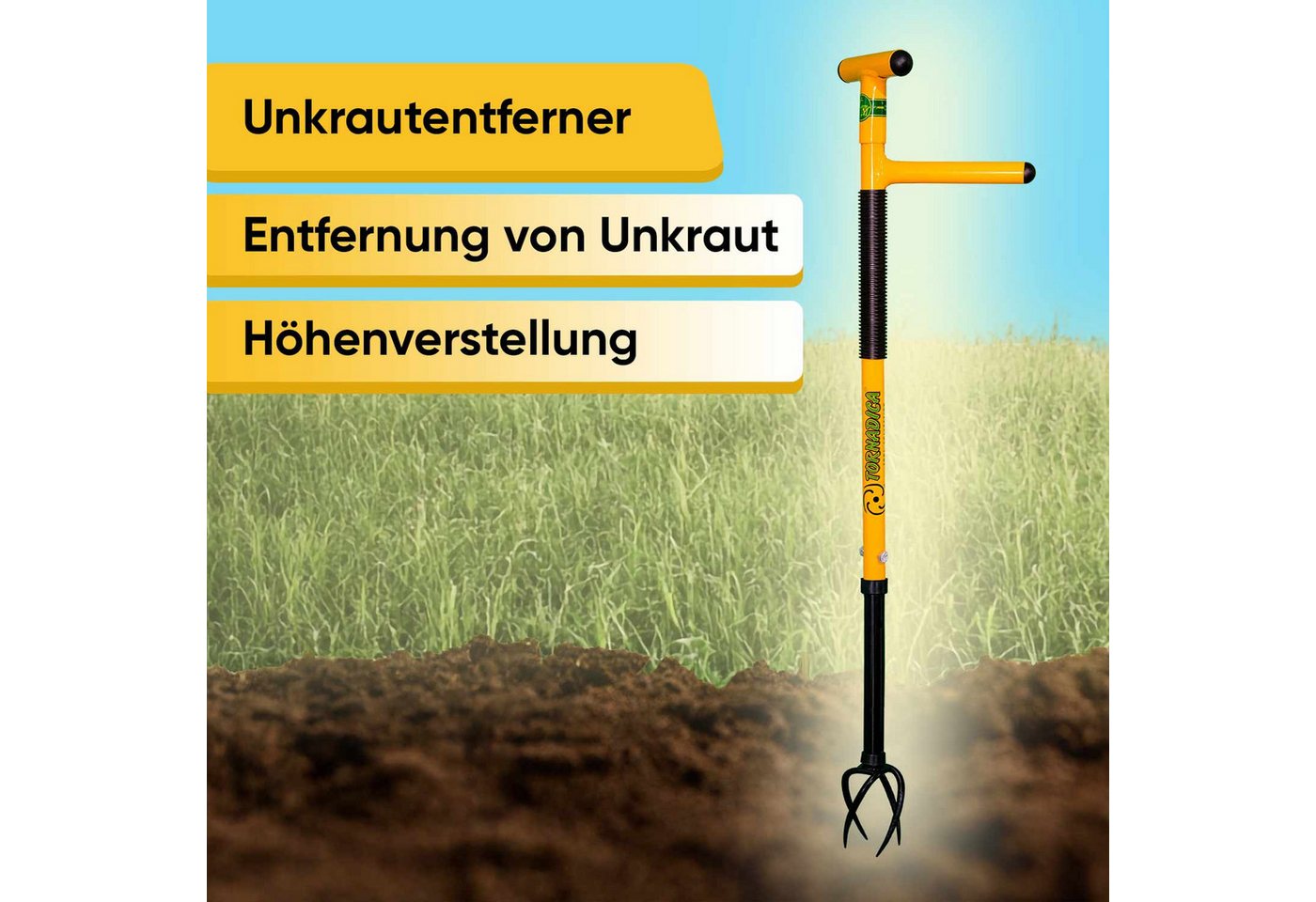 Thumbnail - Tornadica Vertikutierer Gartenkralle T-Griff Unkrautentferner Kultivator, (Wurzelentferner mit Stiel Bodenlockerer Garte...
