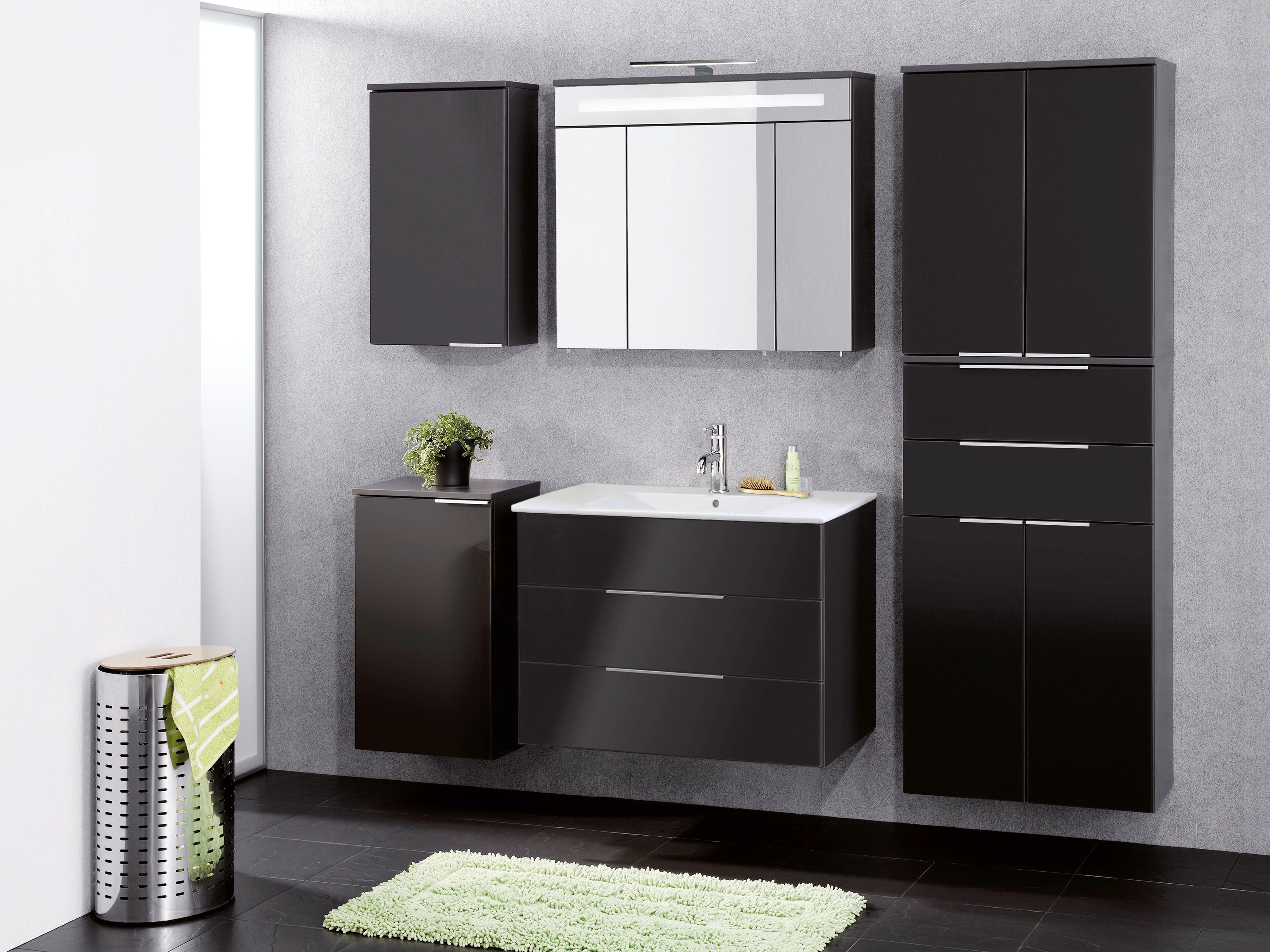 FACKELMANN Waschbeckenunterschrank Kara Badmöbel Glasfront, inkl. Raumsparsiphon