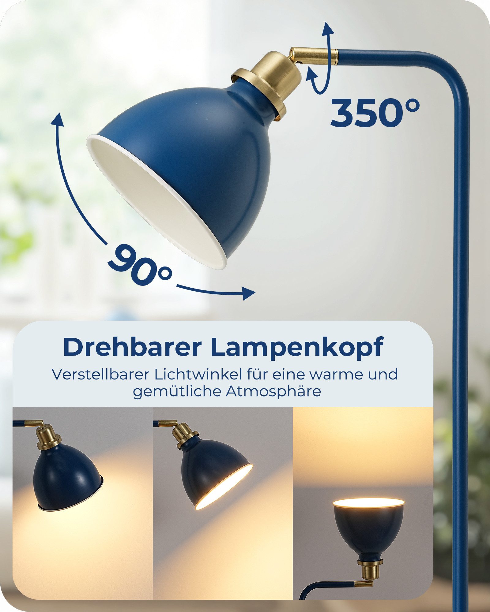 EDISHINE Stehlampe Wohnzimmer, LED wechselbar, warmweiß