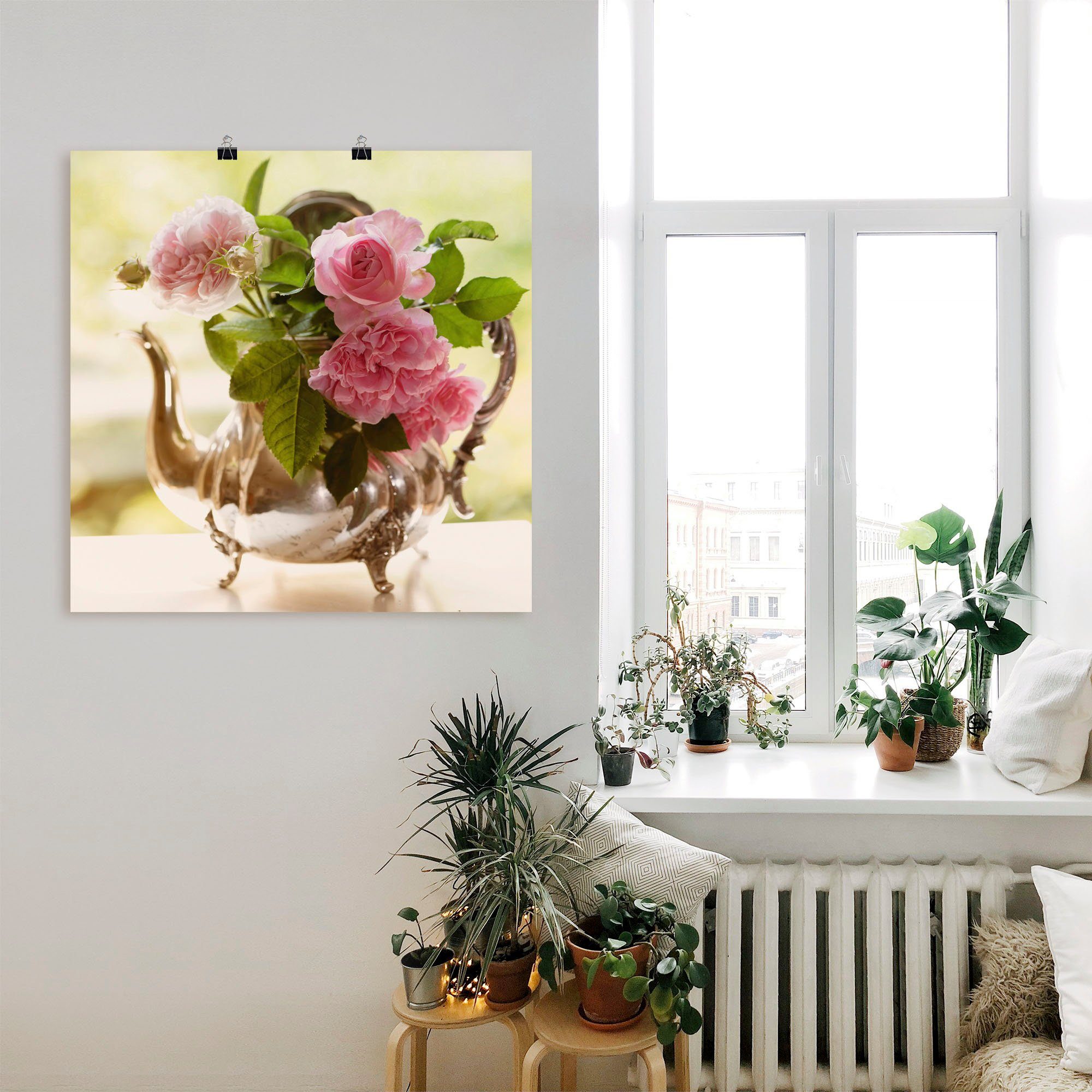 (1 Poster versch. Blumen Wandaufkleber Leinwandbild, Artland in Romance, Rosen St), Wandbild Größen oder als