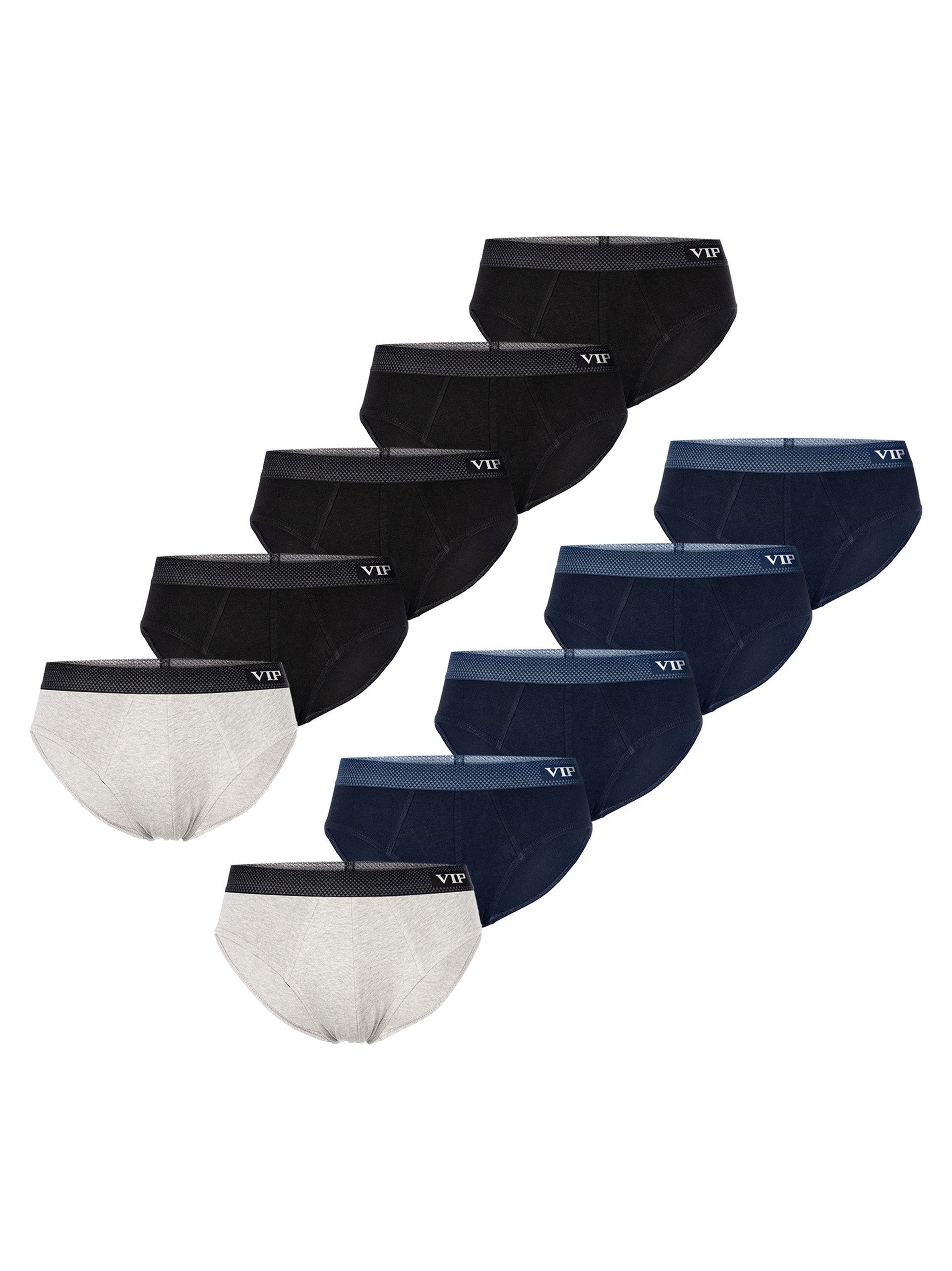 VIP Slip Premium Jersey Stretch - 10er Set - klassische Unterhosen (10-St) Unterwäsche Männer Herren Uni Baumwoll-Mix (95% Baumwolle) 10-Pack