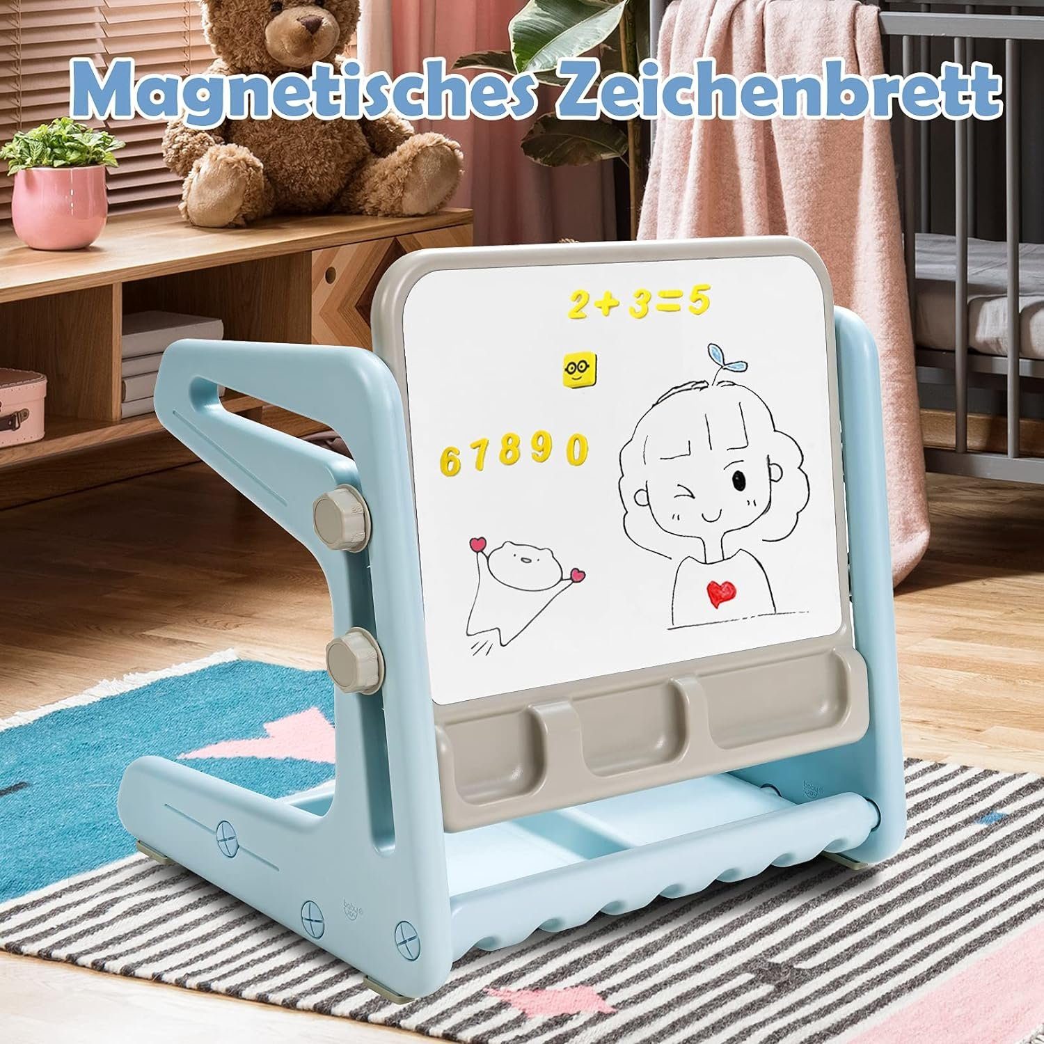 KOMFOTTEU Kinderschreibtisch mit Stuhl (2-St), Stauraum, verstellbarer Zeichentisch mit blau