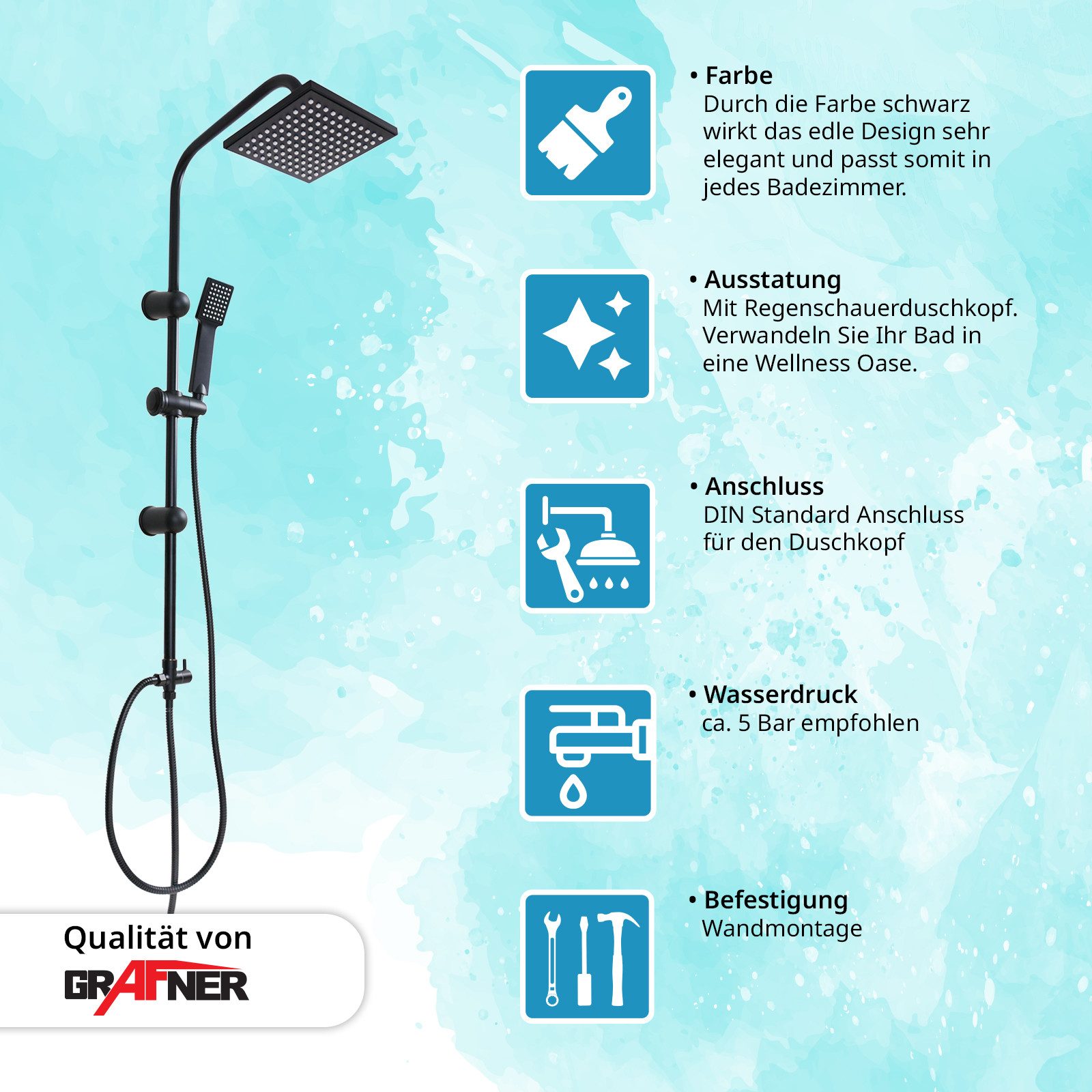 Grafner Duschsystem Grafner® Duschgarnitur mit Regenschauerduschkopf günstig online kaufen