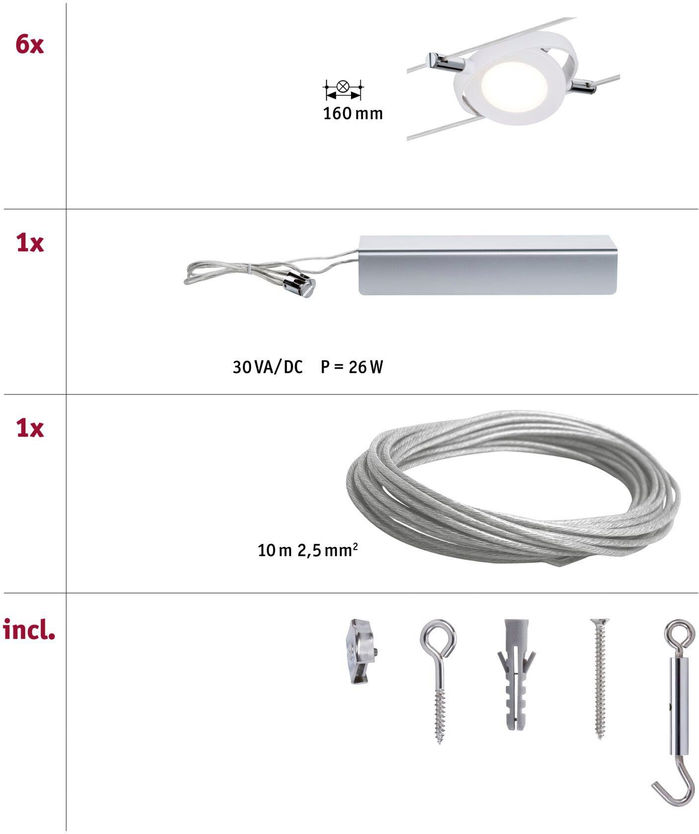 Paulmann LED Deckenleuchte, LED Wohnzimmerlampe DC RoundMac LED Warmweiß, fest matt 6x4W 230V/12V Weiß integriert