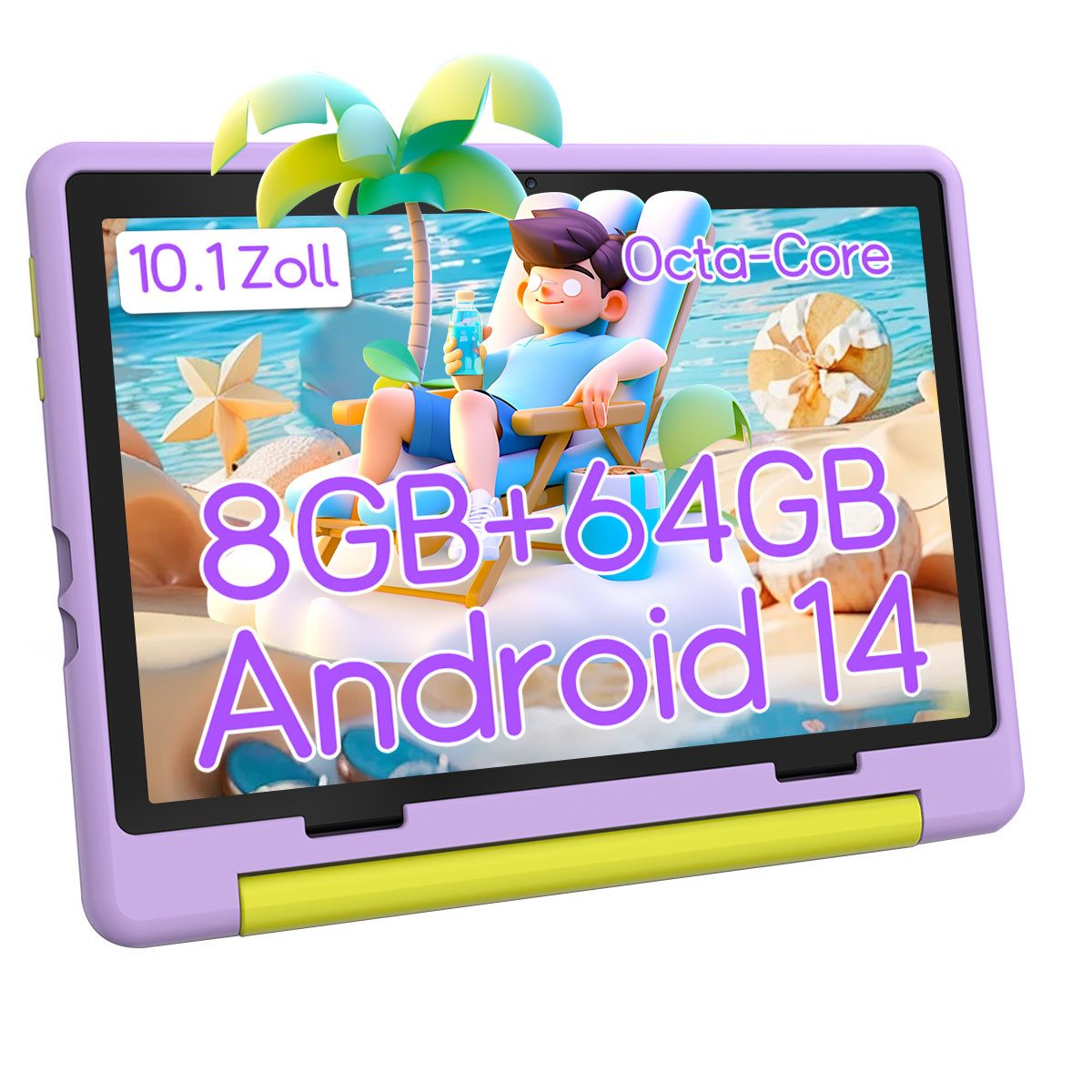 BUFO Kinder Tablet 10 Zoll Octa Core 64GB ROM 5000 mAh Dual-Kamera Tablet (10", 64 GB, Android 14, Kids Bumper blau)