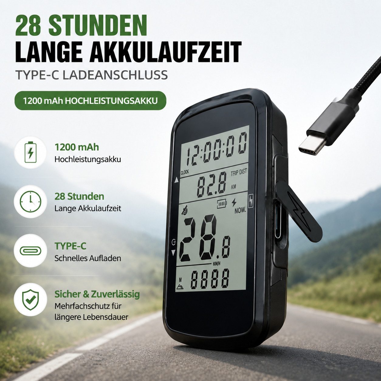 Toomoke Fahrradcomputer Fahrradtacho, GPS-Radcomputer für MTB und Rennrad (Radcomputer für Citybike, Pendeln, Training und Fahrradtouren), 2,4 Zoll, 1200 mAh, 2 – Bild 4 von 5
