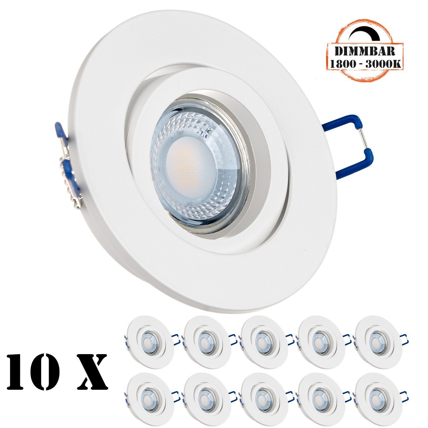 LEDANDO LED Einbaustrahler 10er LED Einbaustrahler Set extra flach in weiß matt mit 5W LED von LE | Strahler