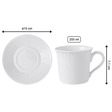 Villeroy & Boch Tasse Cellini Kaffeetasse mit Untertasse 200 ml 2er Set, Porzellan