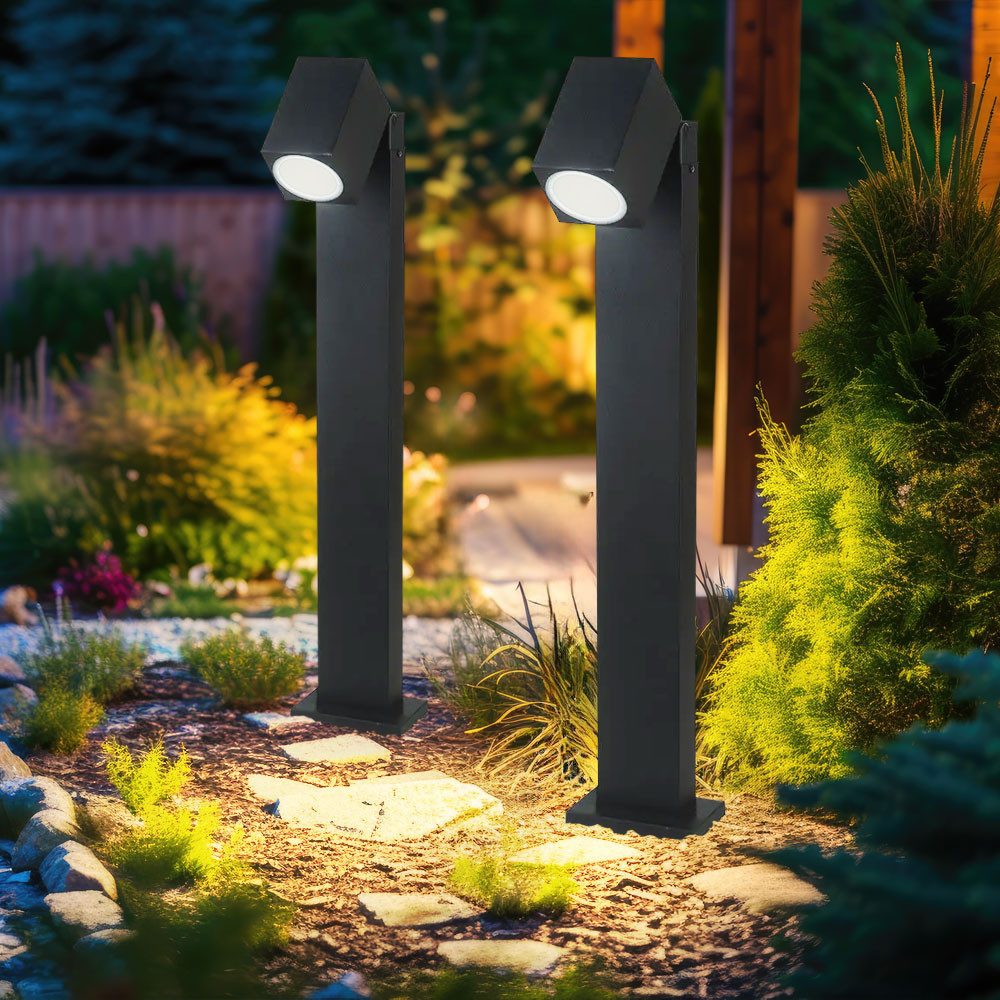 etc-shop LED Außen-Stehlampe, Leuchtmittel inklusive, Warmweiß, 2x LED Außen Garten Steh Stand Lampe Leuchte Veranda Hof Weg