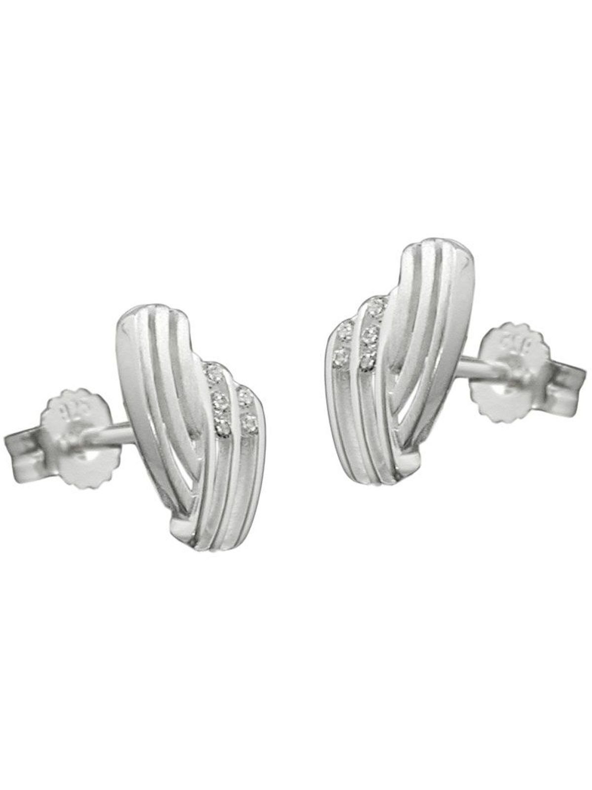 Gallay Paar Ohrstecker Ohrring 10x6mm streifig mit Zirkonias matt-glänzend Silber 925 (1-tlg)