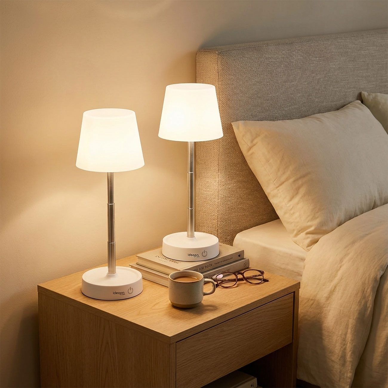 shop'n smile ideoon LED Tischleuchte LED Tischleuchte dimmbar & aufladbar: Akku-Lampe Edelstahl, LED, Helligkeit: 118 Lumen
