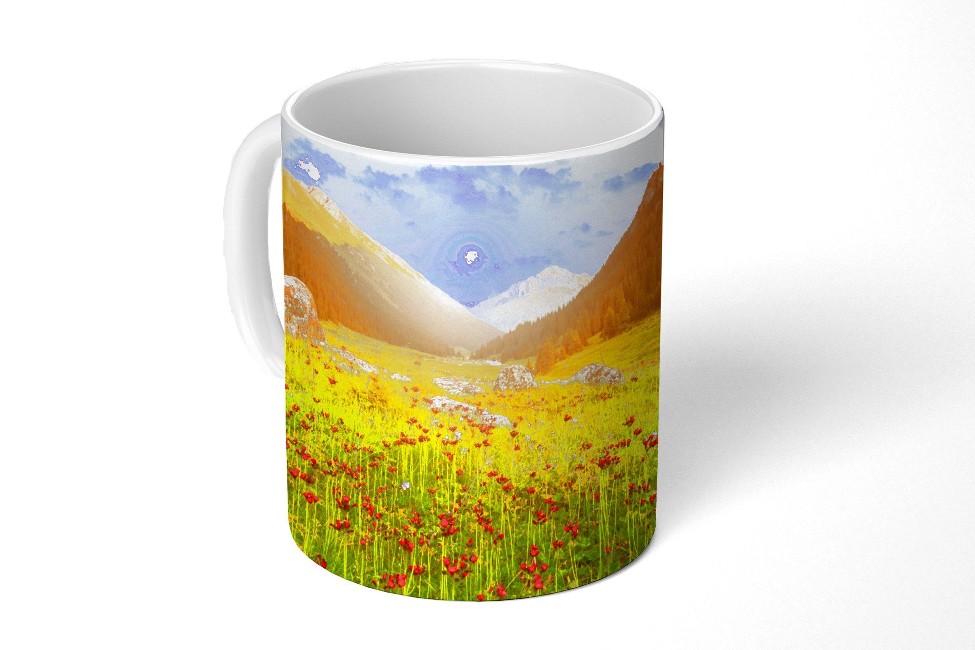 MuchoWow Tasse Blumen - Berg - Sonne, Keramik, Kaffeetassen, Teetasse, Becher, Teetasse, Geschenk