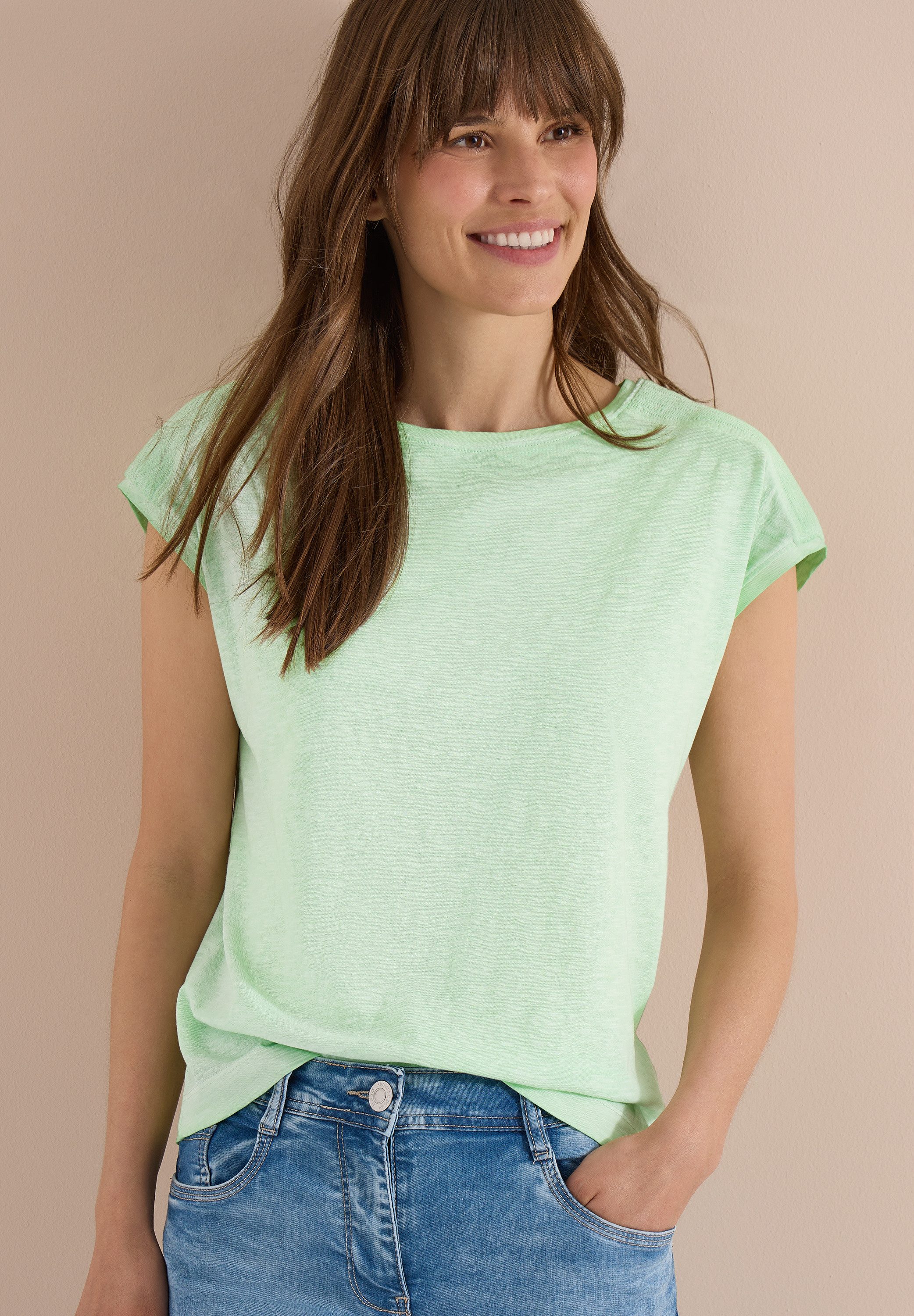 CECIL T-Shirt U-Boot-Ausschnitt, Garment-Dye Optik