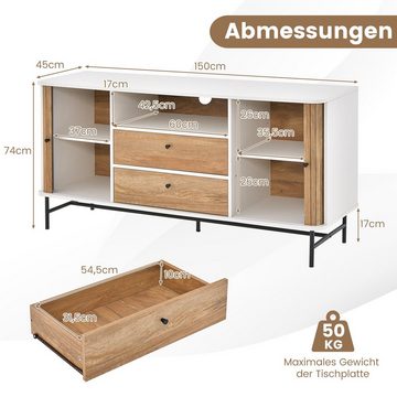 COSTWAY Sideboard, Holz, TV Schrank mit Schiebetüren & Schubladen 150x45x74cm