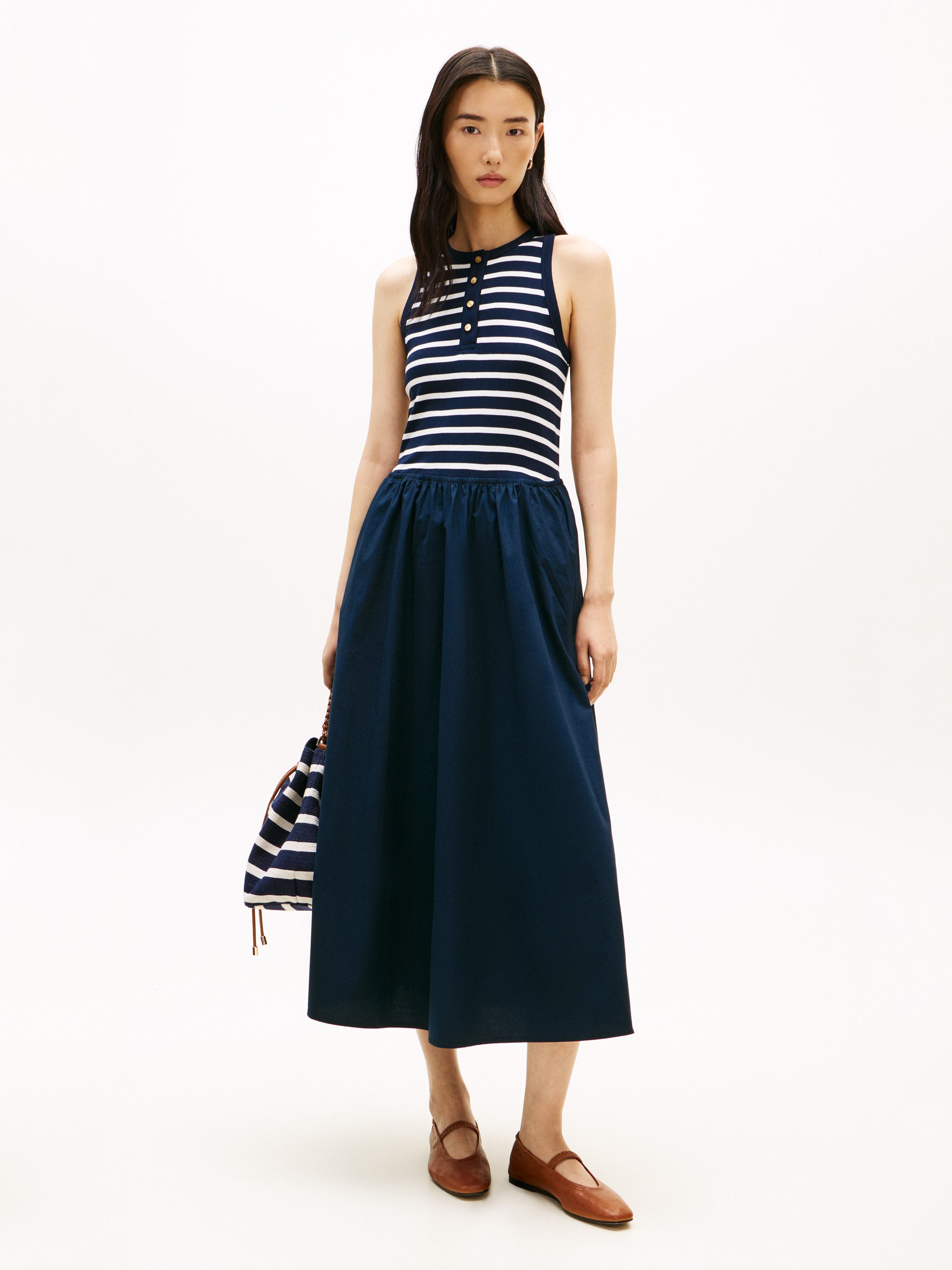 Tommy Hilfiger A-Linien-Kleid GOLD BUTTON POPLIN MIX DRESS Baumwollmischung günstig online kaufen
