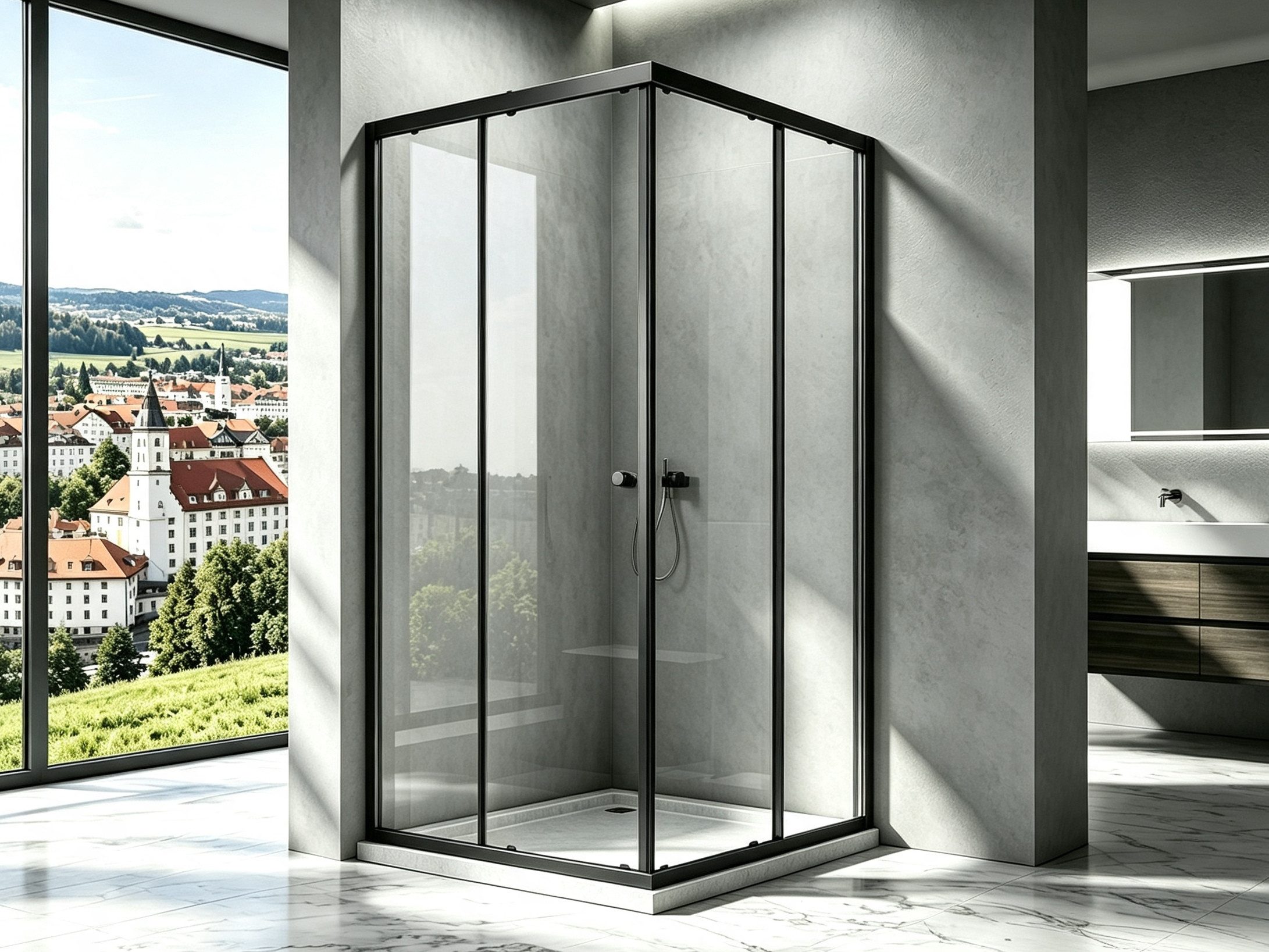 Boromal Eckdusche Duschkabine Schwarz 90x90 75x75 90x75 H:185 Eckeinstieg mit schiebetür, BxT: 80x75 cm, 5mm ESG, Duschwand Duschtür für Dusche, 100x100, 100x90cm, Aluminiumrahmen, Aluminiumprofile, Magnetdichtleisten