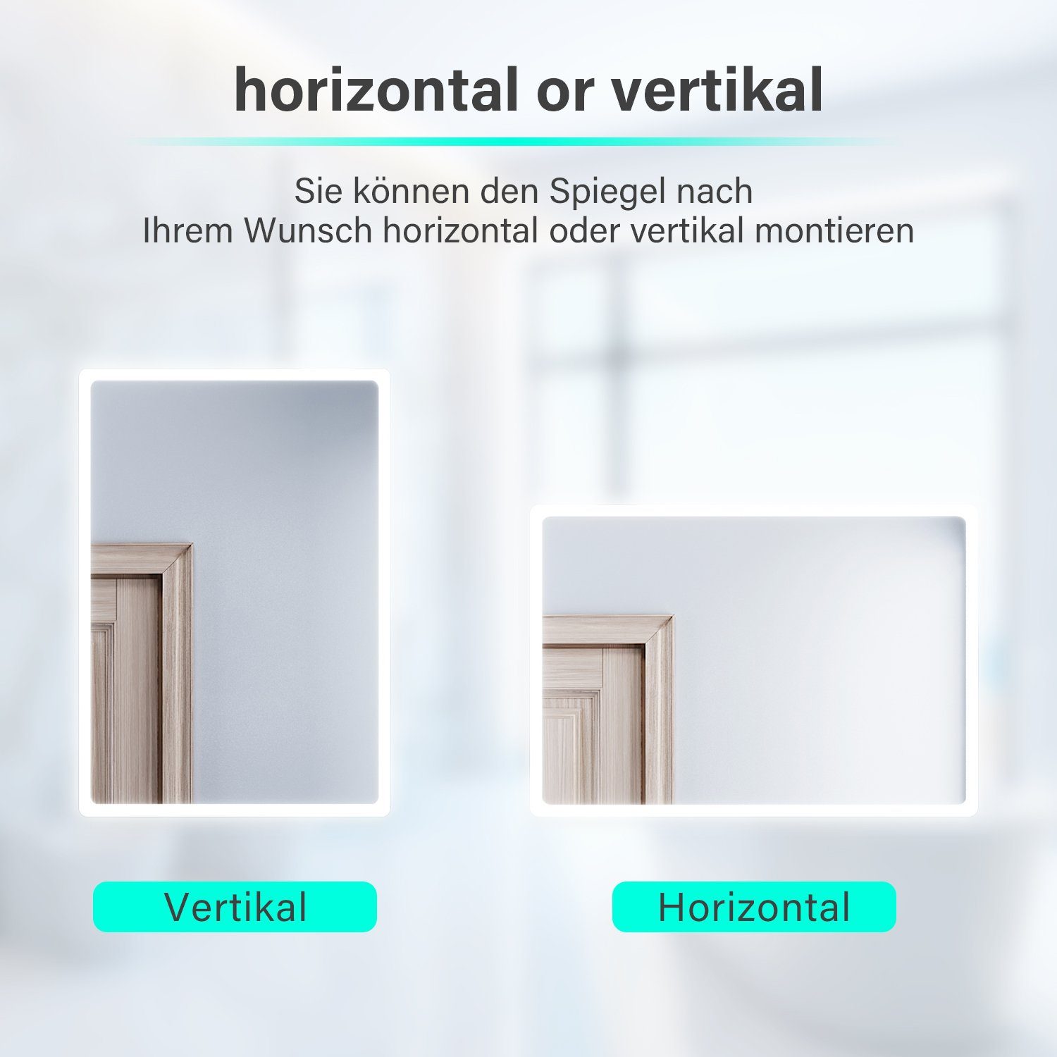 SONNI Badspiegel Badspiegel mit Beleuchtung Wandspiegel 60 x 40cm Led Badspiegel, Kaltweiß Wandschalter Badspiegel mit Licht IP44 – Bild 4 von 5