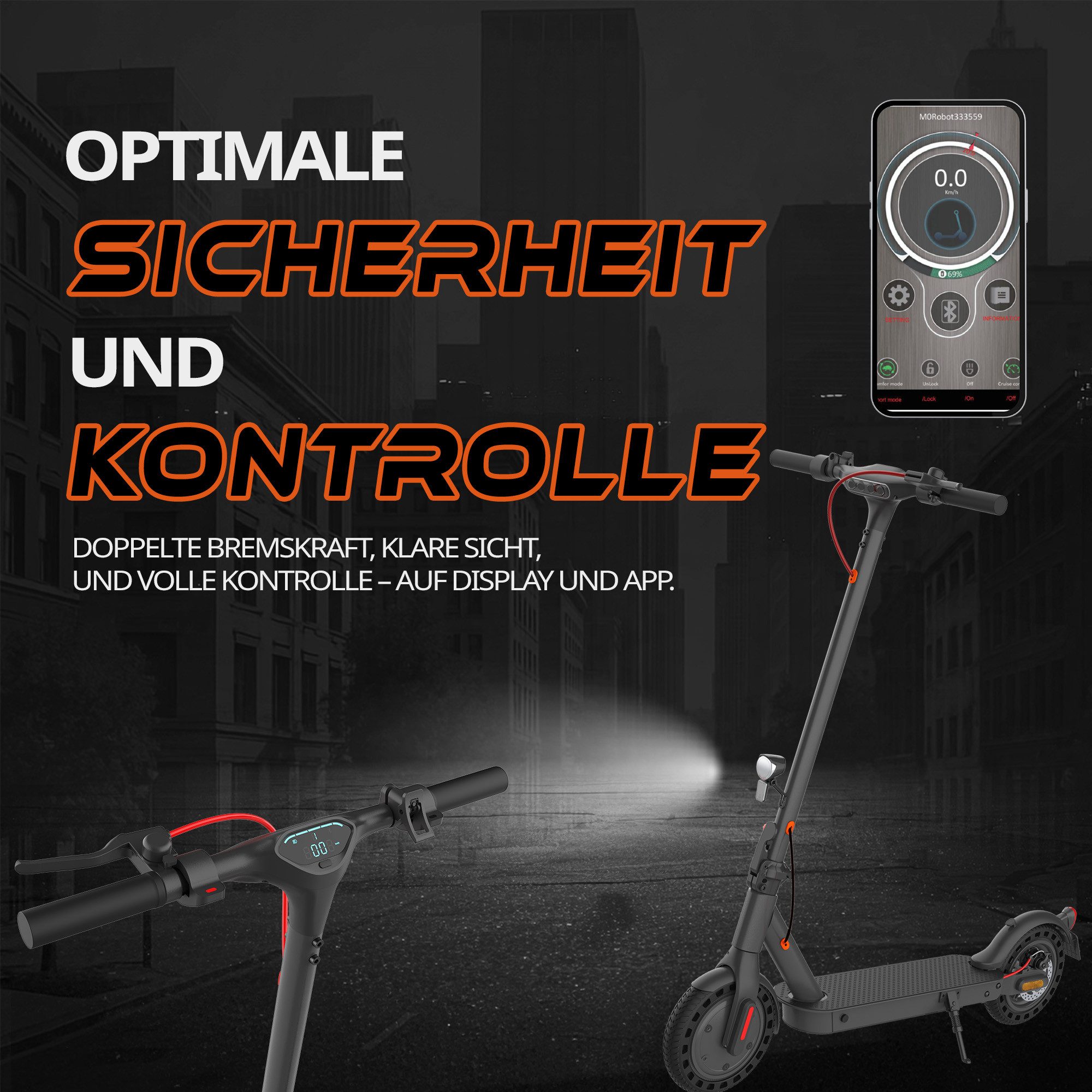 ZAMELUX E-Scooter ZAMELUX E9, 20 km/h, Kompakter StVZO‑E‑Scooter mit Stoßdämpfern und LED‑Display