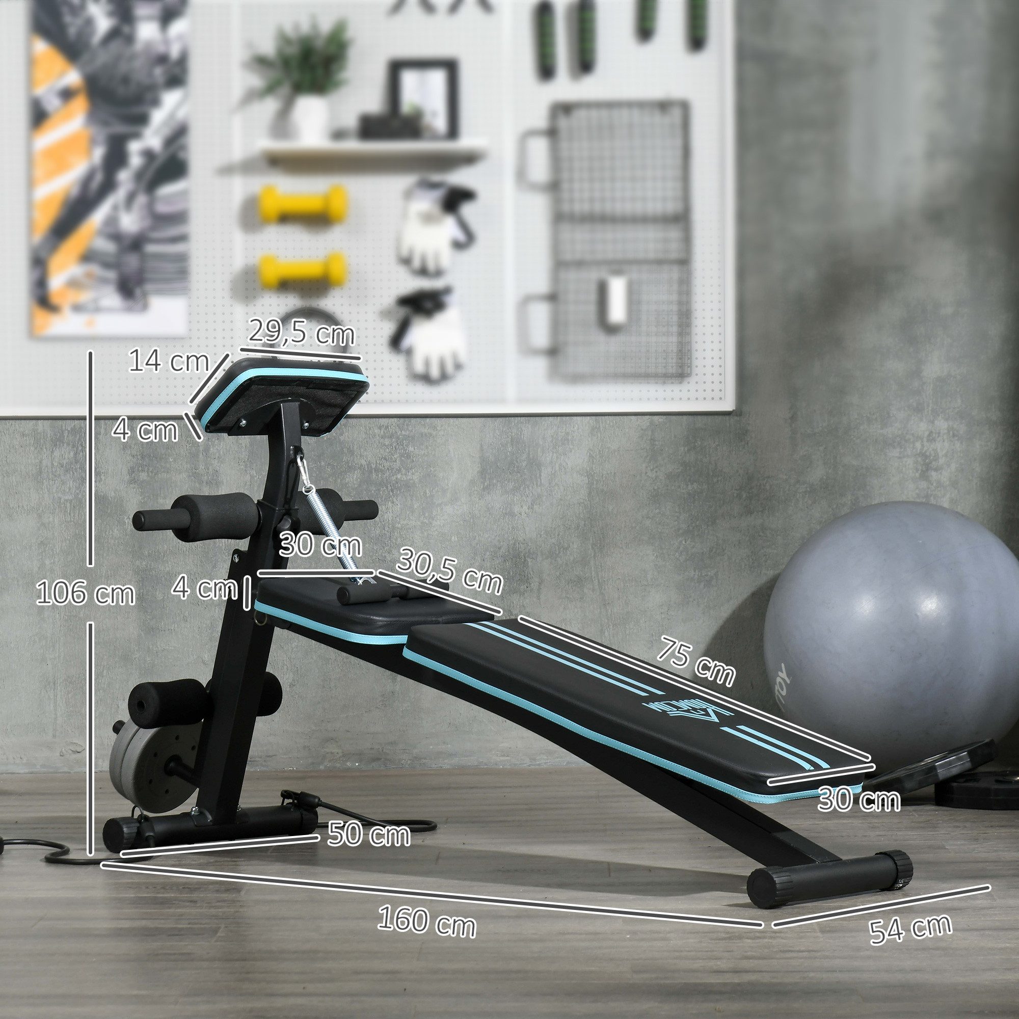 HOMCOM Hantelbank mit 7-fach verstellbarer Rückenlehne, (Multifunktion Trainingsbank, 1-tlg., Klappbar Fitnessbank), für Zuhause, Bizeps-Curls, Langhantel, Stahl, Blau