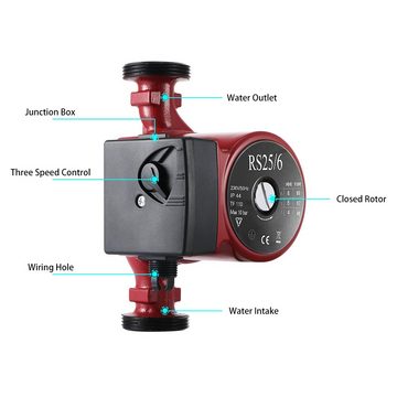 BlingBin Warmwasser-Wärmepumpe Umwälzpumpe Heizungspumpe (1 St., Max Fördermenge 56 L/min, Hochwertiges Kupfer + ABS), Mit 3 Schaltstufen, IP44 Schutzklasse, 25/6-180 Effizienzpumpe