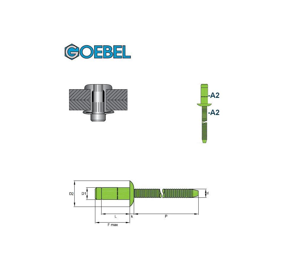 gerilltem Nietdorn Flachkopf), PREMIUM-LOCK A2-V2A, 7830404809, mm A2-V2A/Edelstahl Blindniete mit Edelstahl GmbH St., 250 GOEBEL Niete x Blindniete Hochfeste 9,0 4,8 (250x