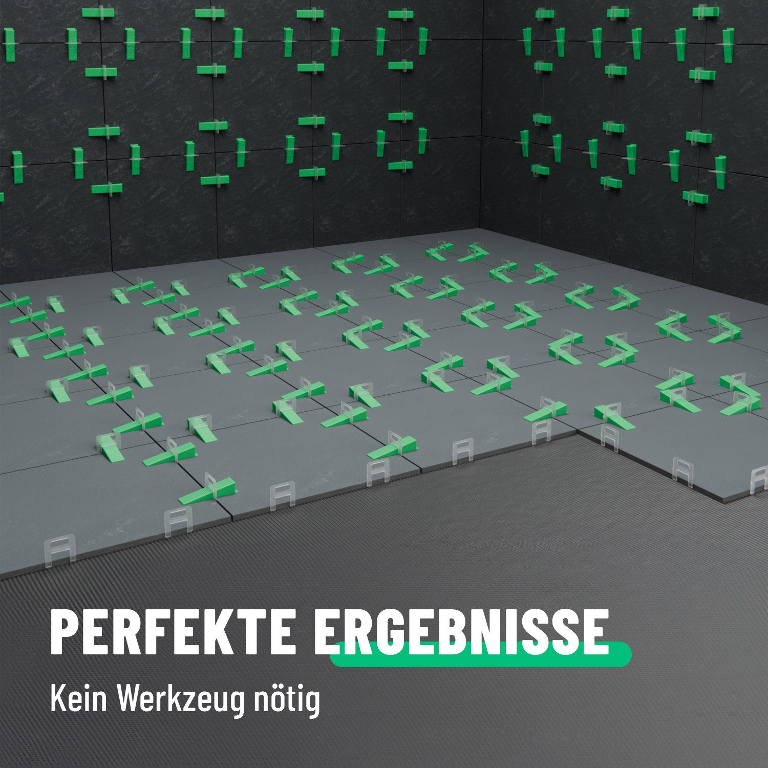 greate. Nivelliersystem 2100-teiliges Fliesen Nivelliersystem 2mm - Fliesenverlegehilfe Set (2100-St) – Bild 4 von 5