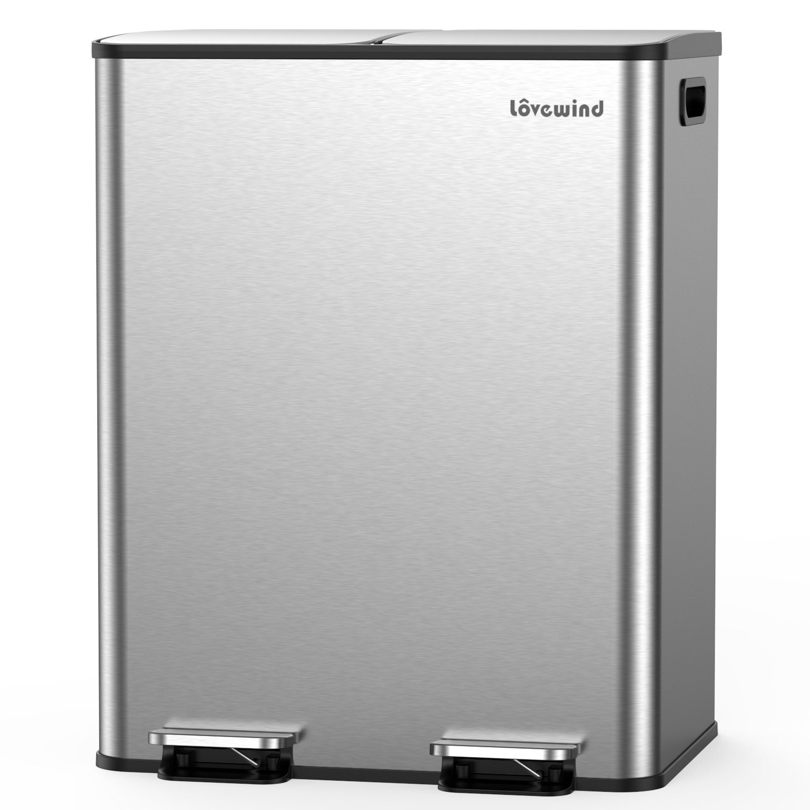 Lovewind Mülleimer Mülltrennsystem 2 Fächer 60 L Küche 2 × 30 L Treteimer Edelstahl, Mülltrennung 2 Fächern Soft-Close Deckel Anti-Fingerprint Edelstahl