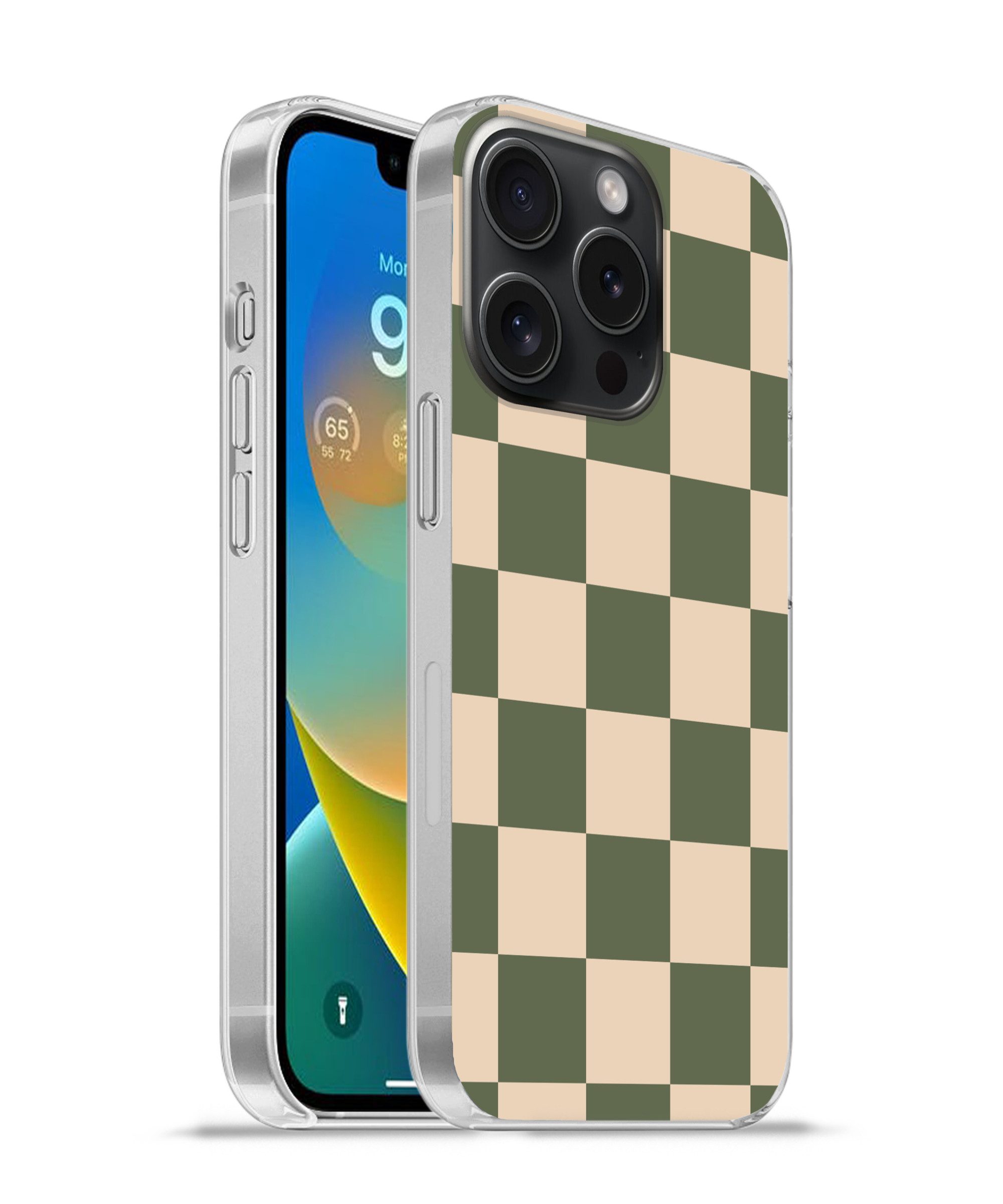 MuchoWow Handyhülle für Apple iPhone 15 Pro Schachbrettmuster - Grün - Beige - Blöcke, Smartphone-Bumper, Print, Handy Schutzhülle Dünn