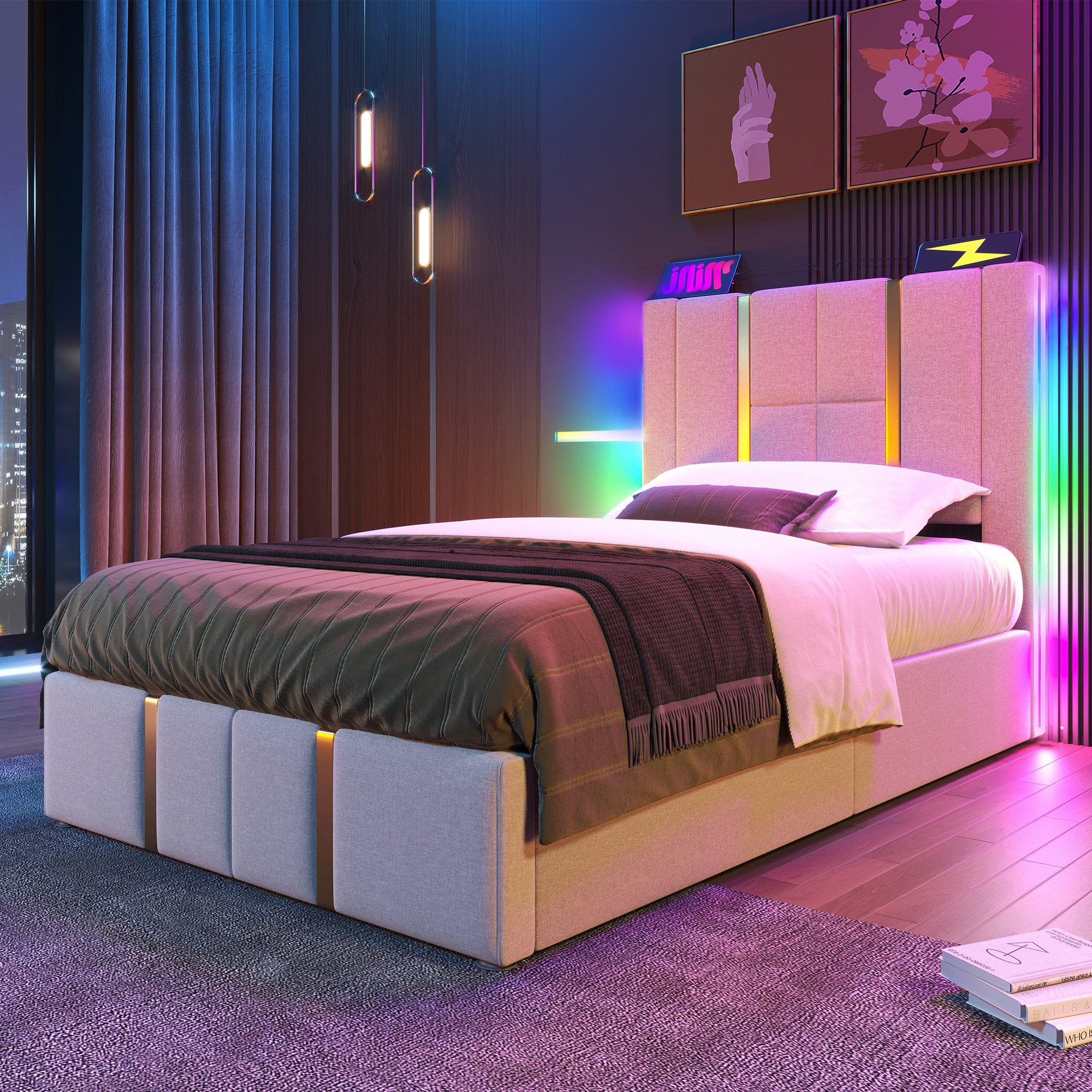 TavilaEcon Polsterbett in modernem, vertikalem Kanaldesign mit Goldlinienve günstig online kaufen