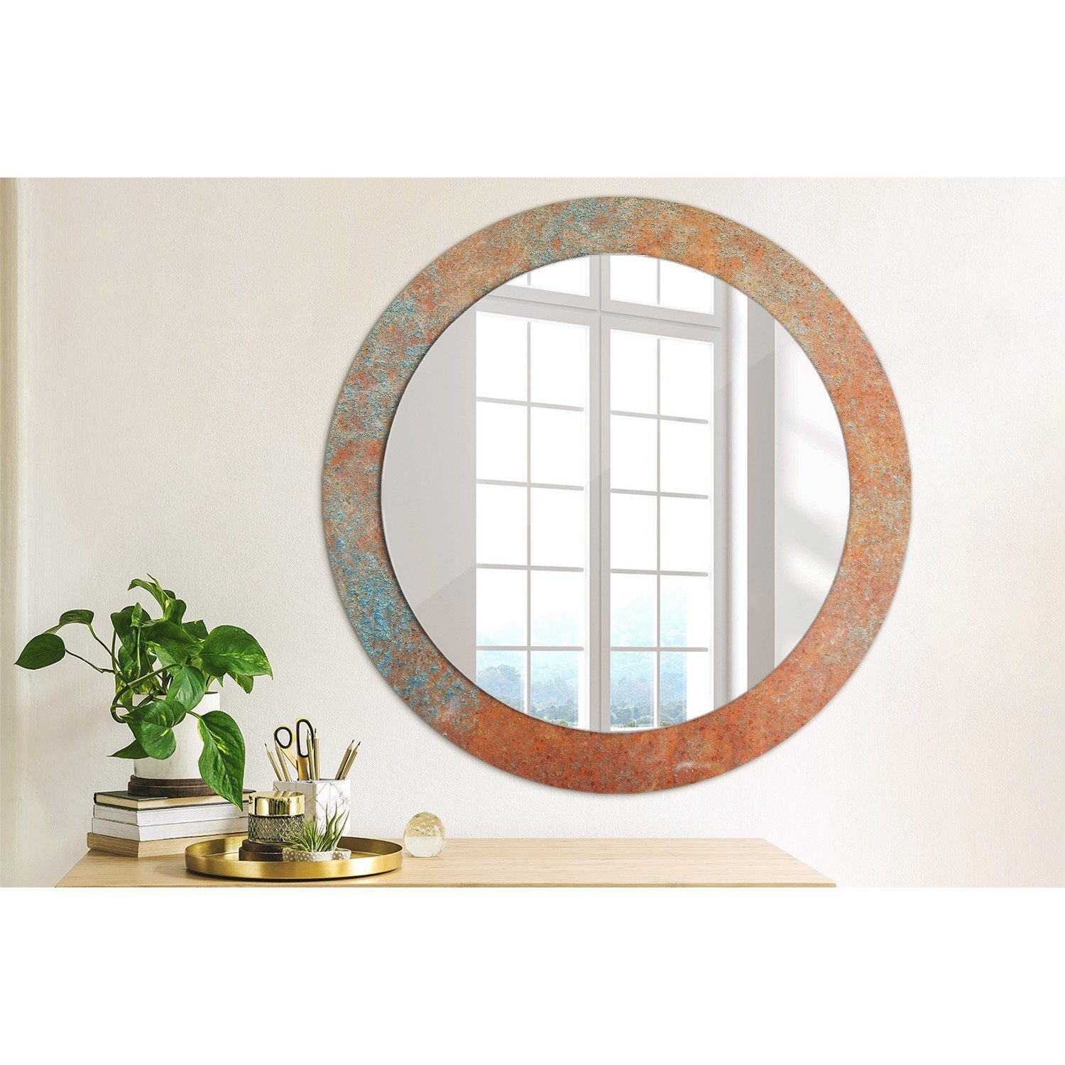 Tulup Dekospiegel mit Aufdruck Badezimmerspiegel Wandspiegel Rundspiegel Rund: Ø70 cm, Wohnzimmer Spiegel