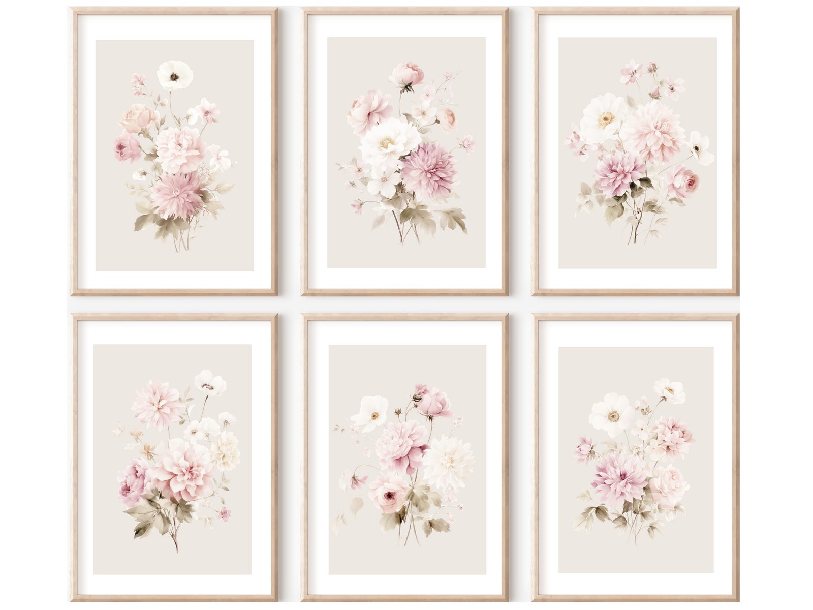 homestyle-accessoires Mehrteilige Bilder Wandposter Bilderwand Set 6-teilig, Romantische Blumen rose, Hochformat, Künstlerpapier, stilvoll für jedes Zimmer, ohne Rahmen