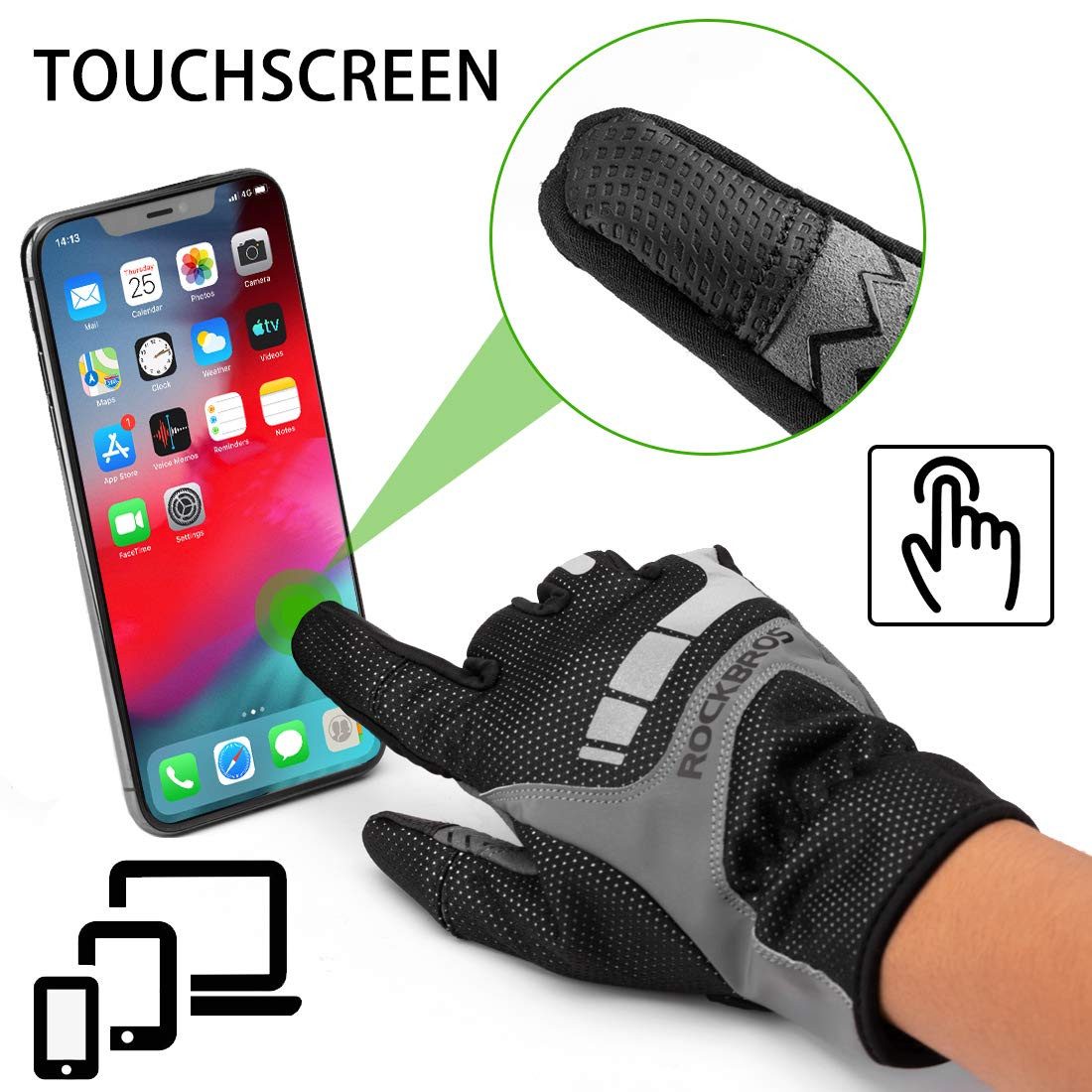 ROCKBROS Fahrradhandschuhe Winterhandschuhe mit Polarfleece, Touchscreen & Reflektierende TOUCHSCREEN-KOMPATIBLE FINGERSPITZEN – Bild 4 von 5