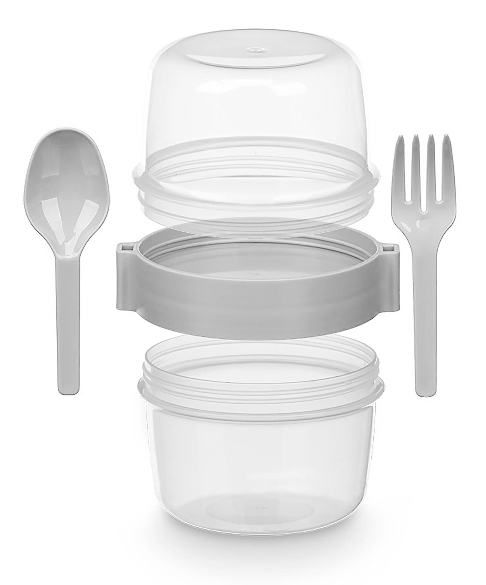 Leknes Müslischale MÜSLIBECHER 800ml mit Löffel Gabel Deckel Müsli to go 97 (Grau), Joghurtbecher Becher Yoghurt Obst Lunchbox