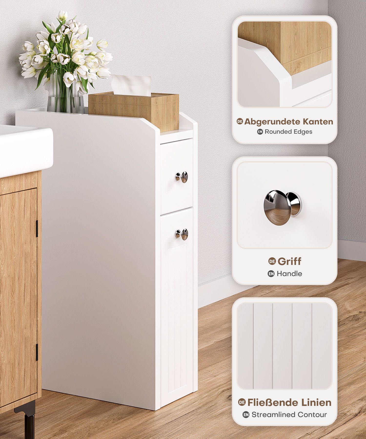 Yorbay Badkommode Badezimmerschrank Toilettenschrank, mit Schubladen für schmale Nischen, 18x40x70 cm – Bild 4 von 5