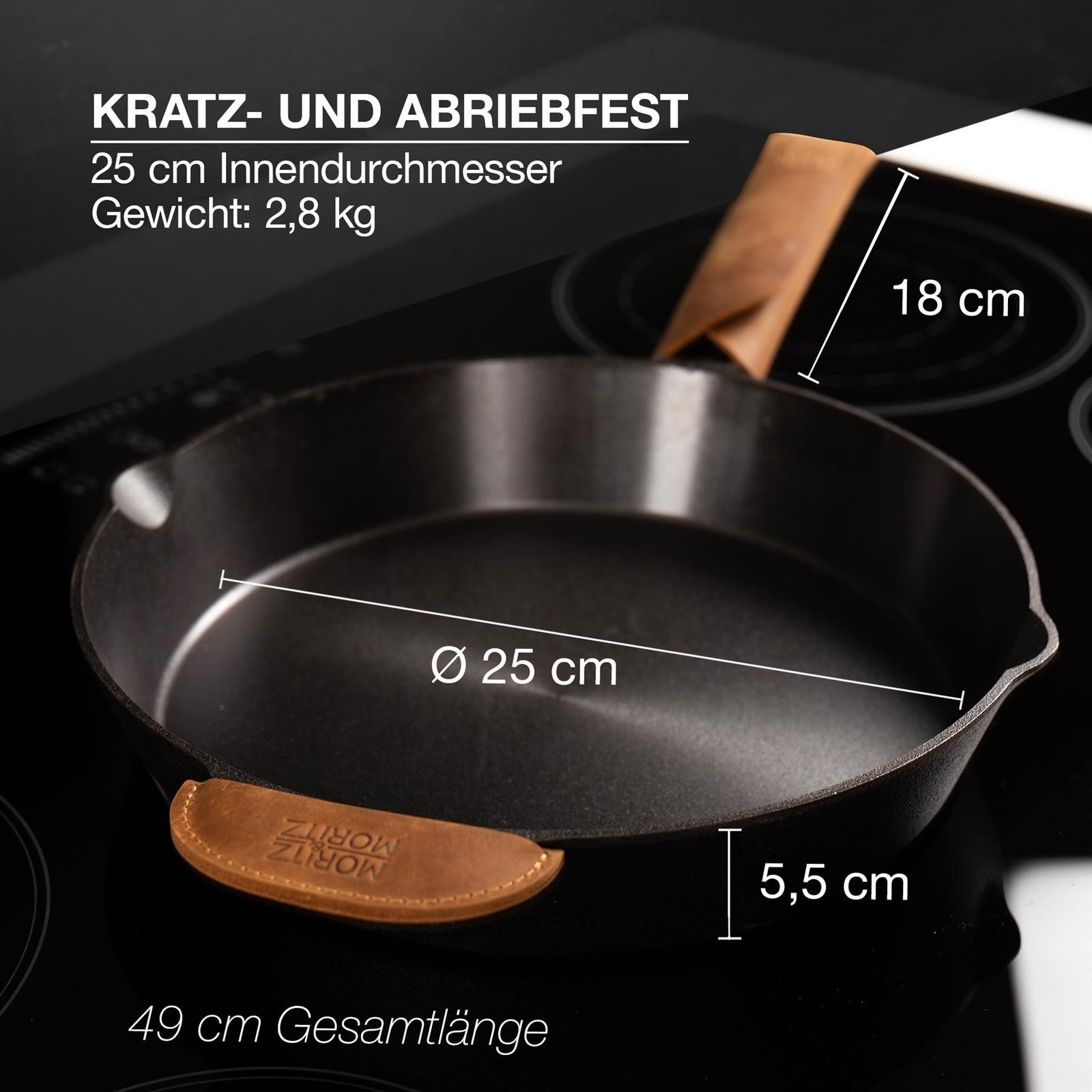 Moritz & Moritz Bratpfanne Gusseisenpfanne 28cm, Gusseisen (Set), Alle Herdarten Ofen & Grill geeignet, Voreingebrannt