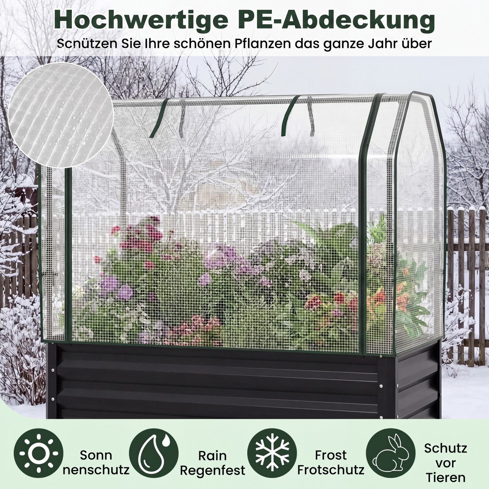 COSTWAY Hochbeet (1 St), Gartenbeet Gewächshaus, mit rollbarer Tür, PE-Abdeckung