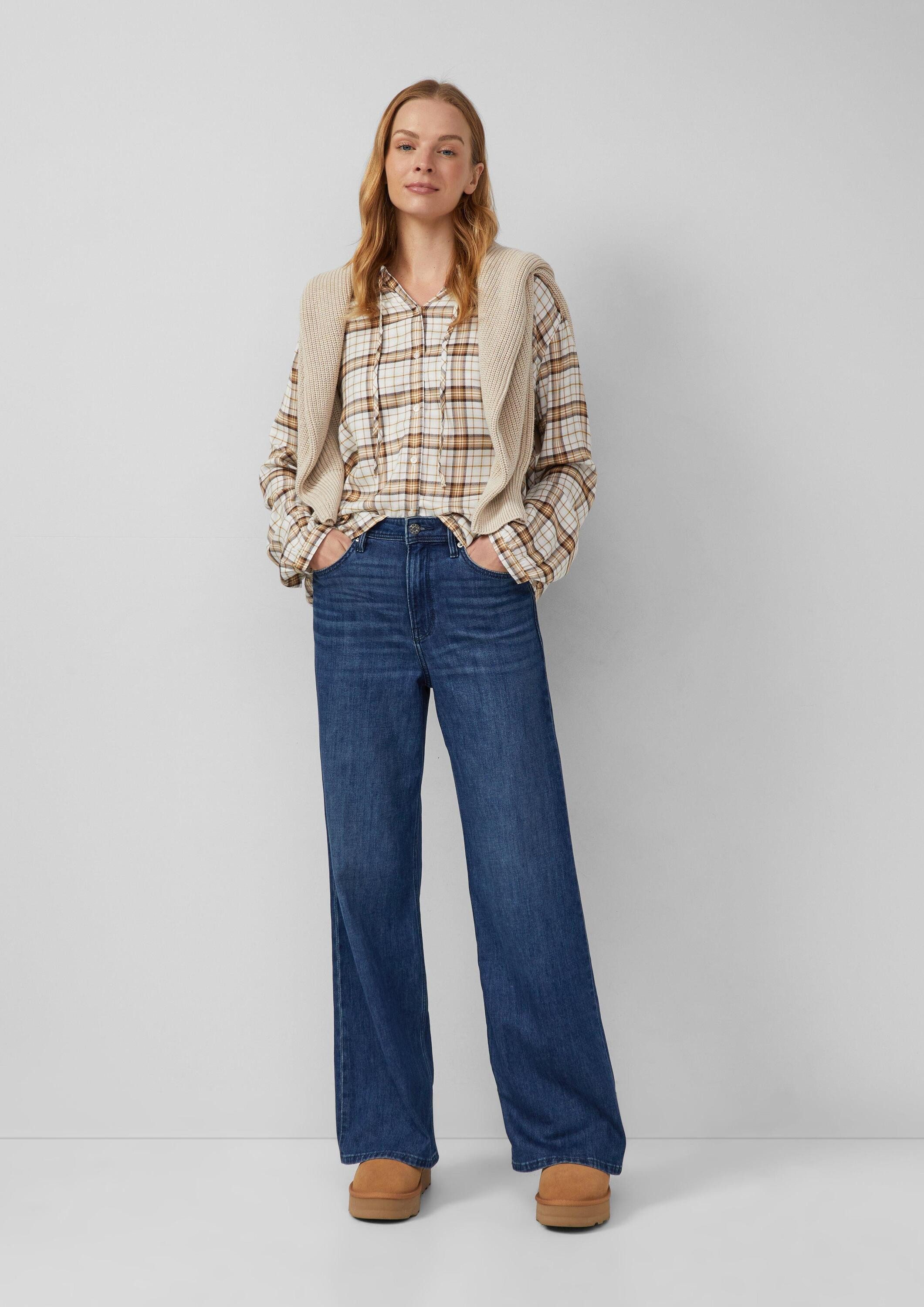 s.Oliver Langarmbluse Bluse Karierte Hemdbluse im Relaxed Fit mit Rüschenkragen