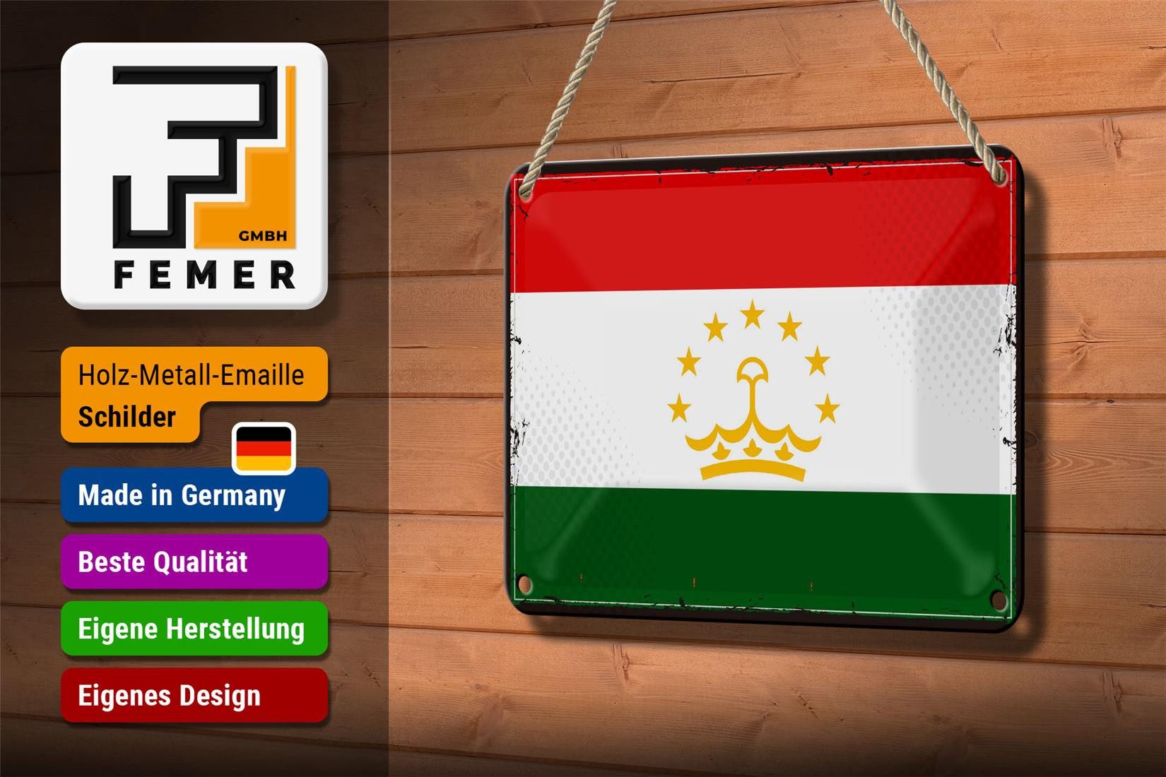 Femer GmbH Metallschild Flagge Tadschikistan 18x12cm Retro Tajikistan, (1 St), gewölbte Oberfläche, abgerundete Ecken, umgeschlagene Kanten