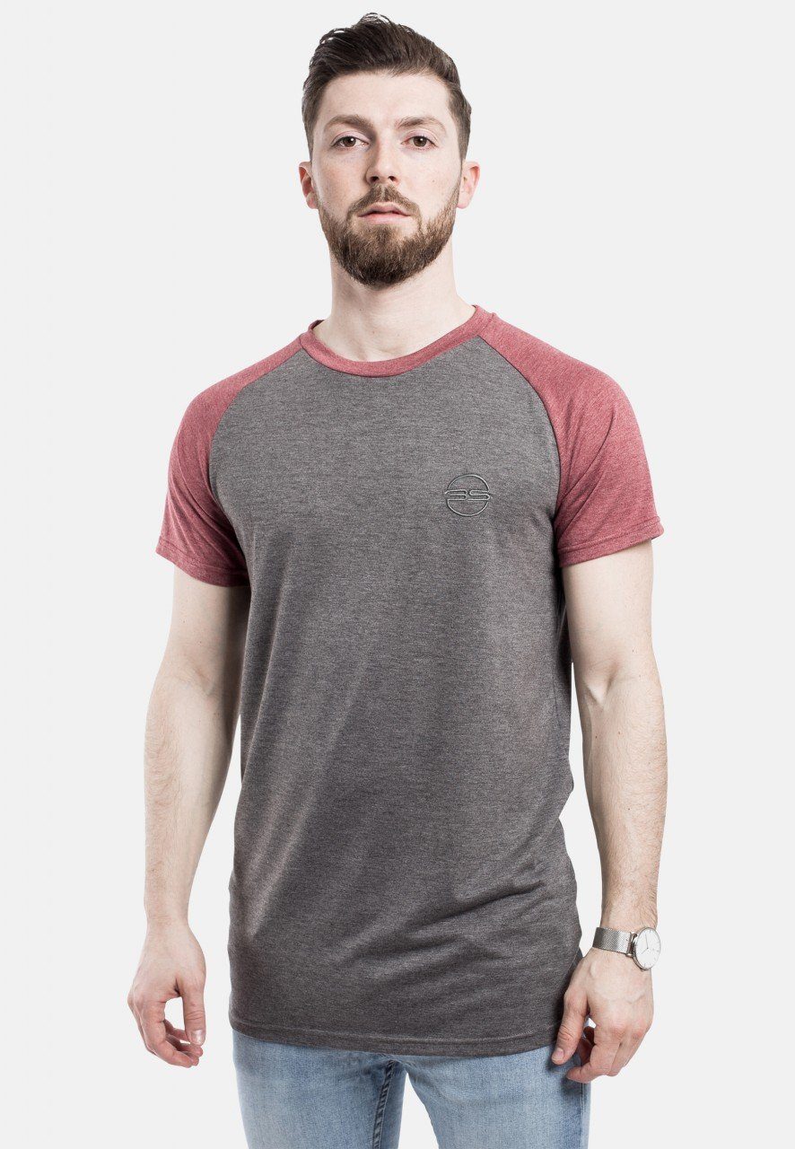 Regular Medium Grau-Rot Kurzarm Baseball Raglan T-Shirt Blackskies T-Shirt