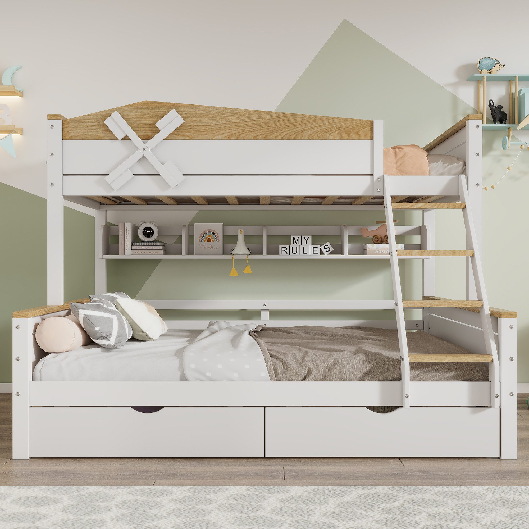 Flieks Etagenbett, Kinderbett 90x200cm+140x200cm mit Windmühle, günstig online kaufen