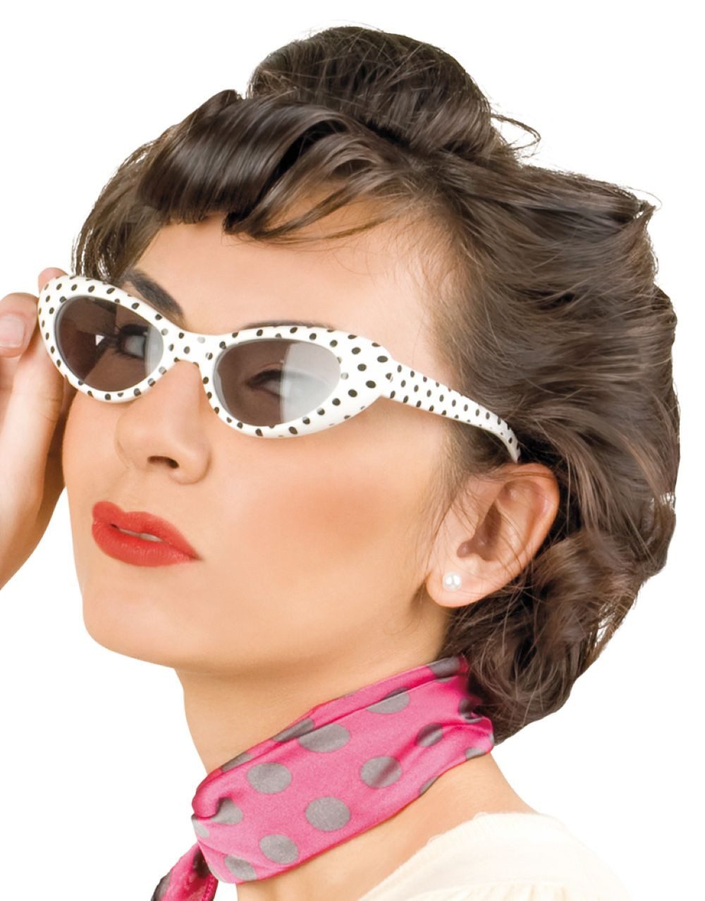 Das Kostümland Verkleidungsmaske Cat Eye Brille Sandy mit Punkten, Weiß Sch günstig online kaufen