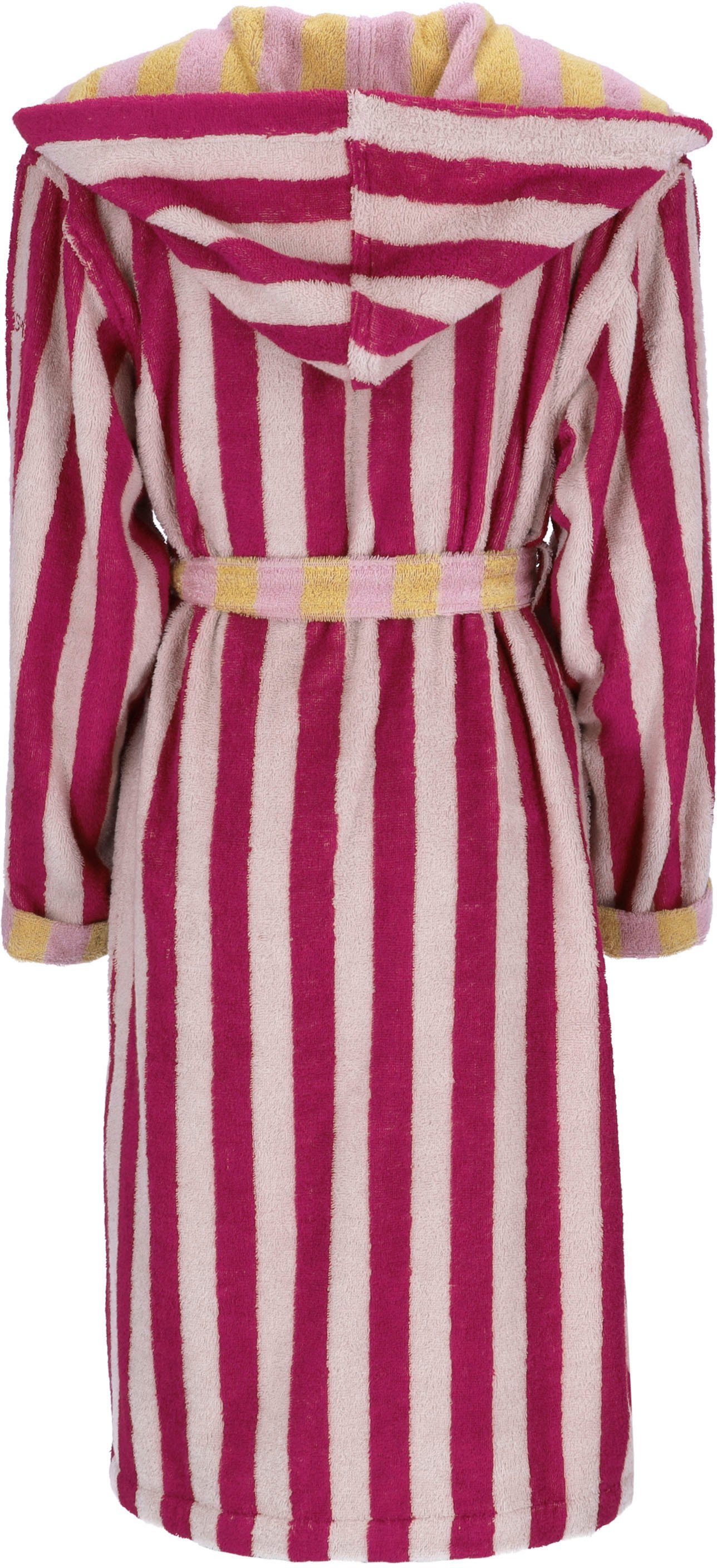 Stripe, Langform, Summer cranberry Webfrottier, Unisex-Bademantel Kapuze, Doubleface Gürtel, Esprit