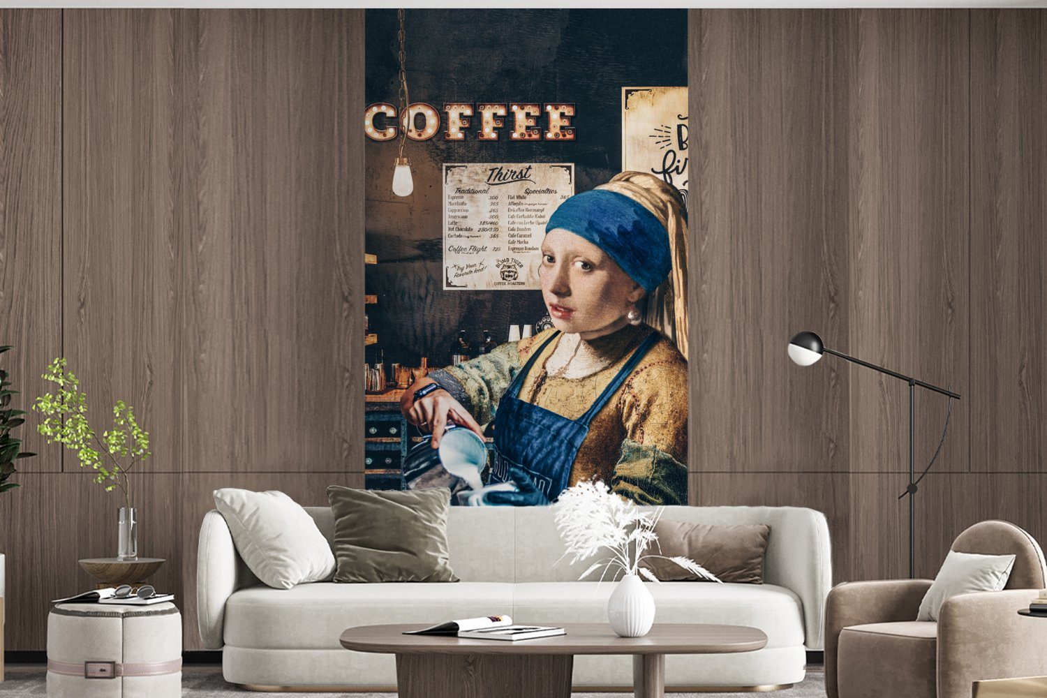 MuchoWow Fototapete Kaffee - Fototapete (2 Perlenohrring mit Vliestapete Küche, Wohnzimmer Schlafzimmer -, - Cappuccino - St), Mädchen bedruckt, Barista - Matt, für Vermeer